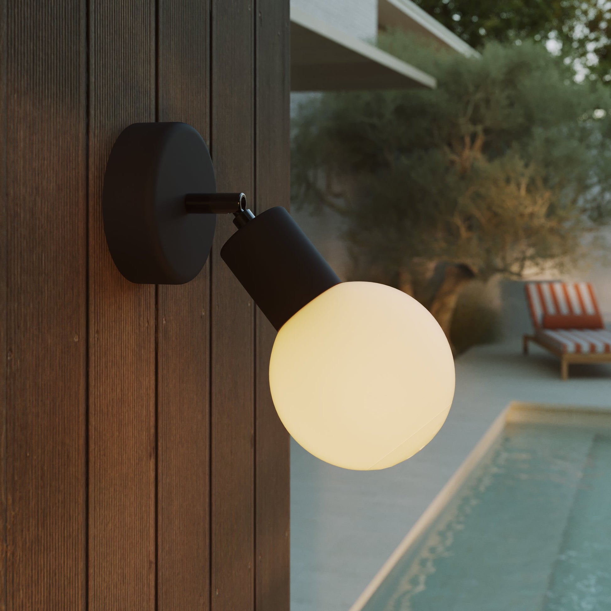IP65 Modulair Outdoor Wall Light with Adjustable Joint and Unbreak-a-Ball Shatterproof Sphere Shade - Black