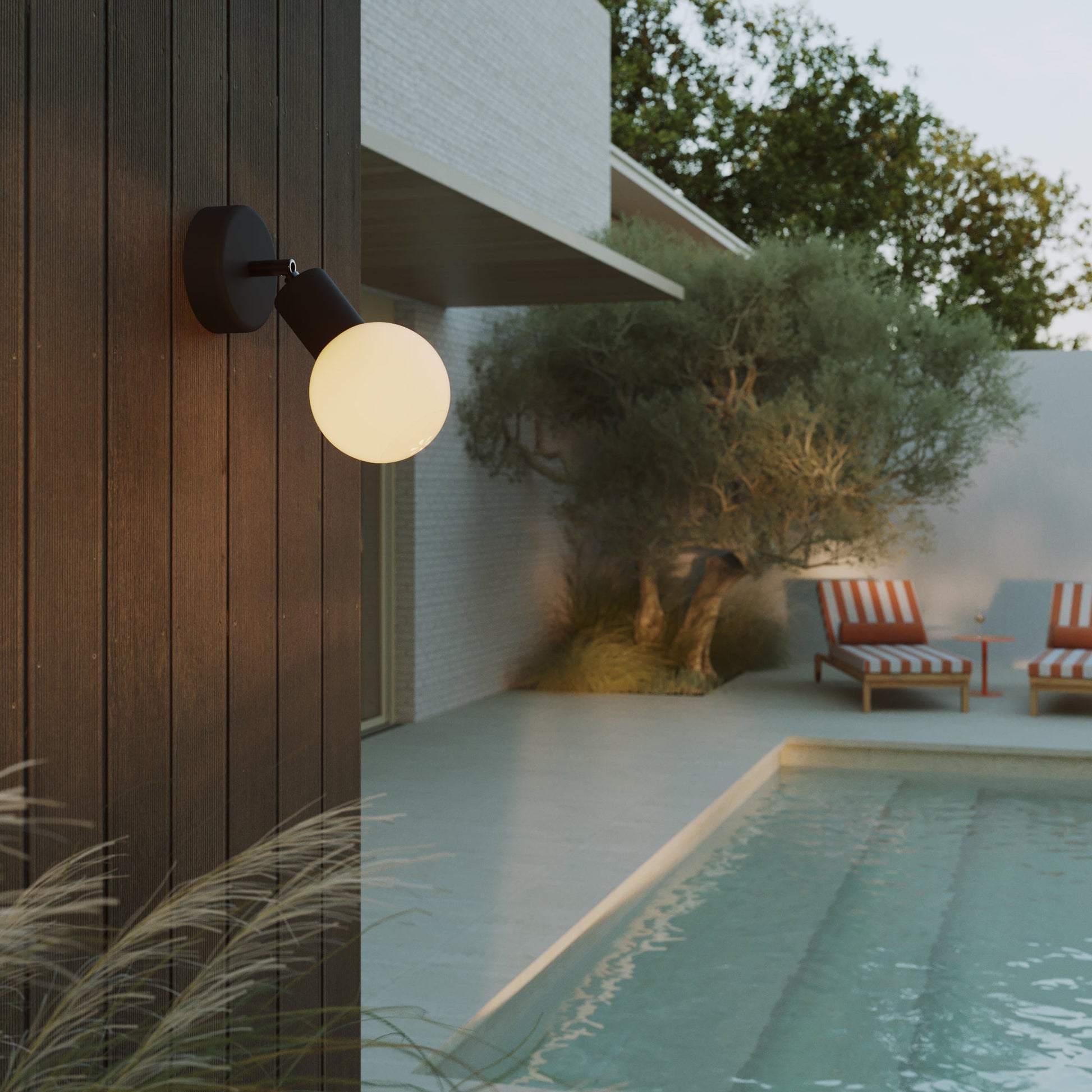 IP65 Modulair Outdoor Wall Light with Adjustable Joint and Unbreak-a-Ball Shatterproof Sphere Shade - Black
