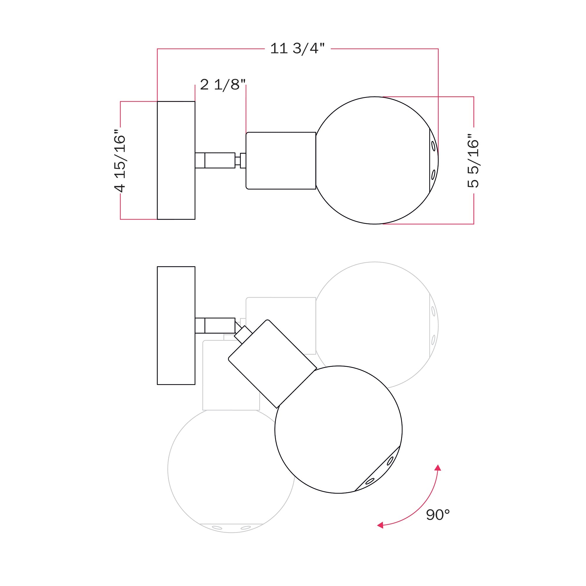 IP65 Modulair Outdoor Wall Light with Adjustable Joint and Unbreak-a-Ball Shatterproof Sphere Shade - White
