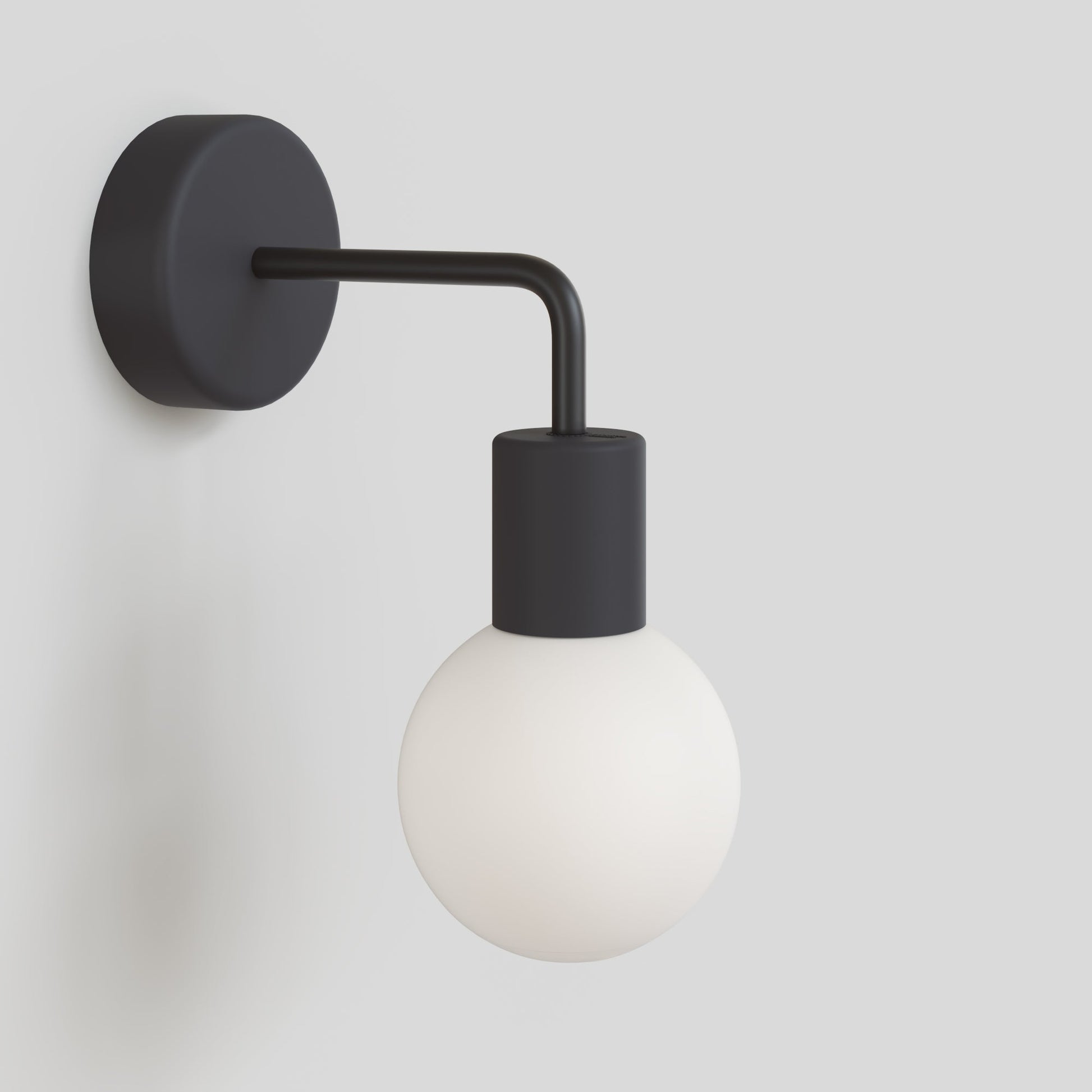 IP65 Modulair Outdoor Wall Light with L-Shaped Extension and Unbreak-a-Ball Shatterproof Sphere Shade - Black