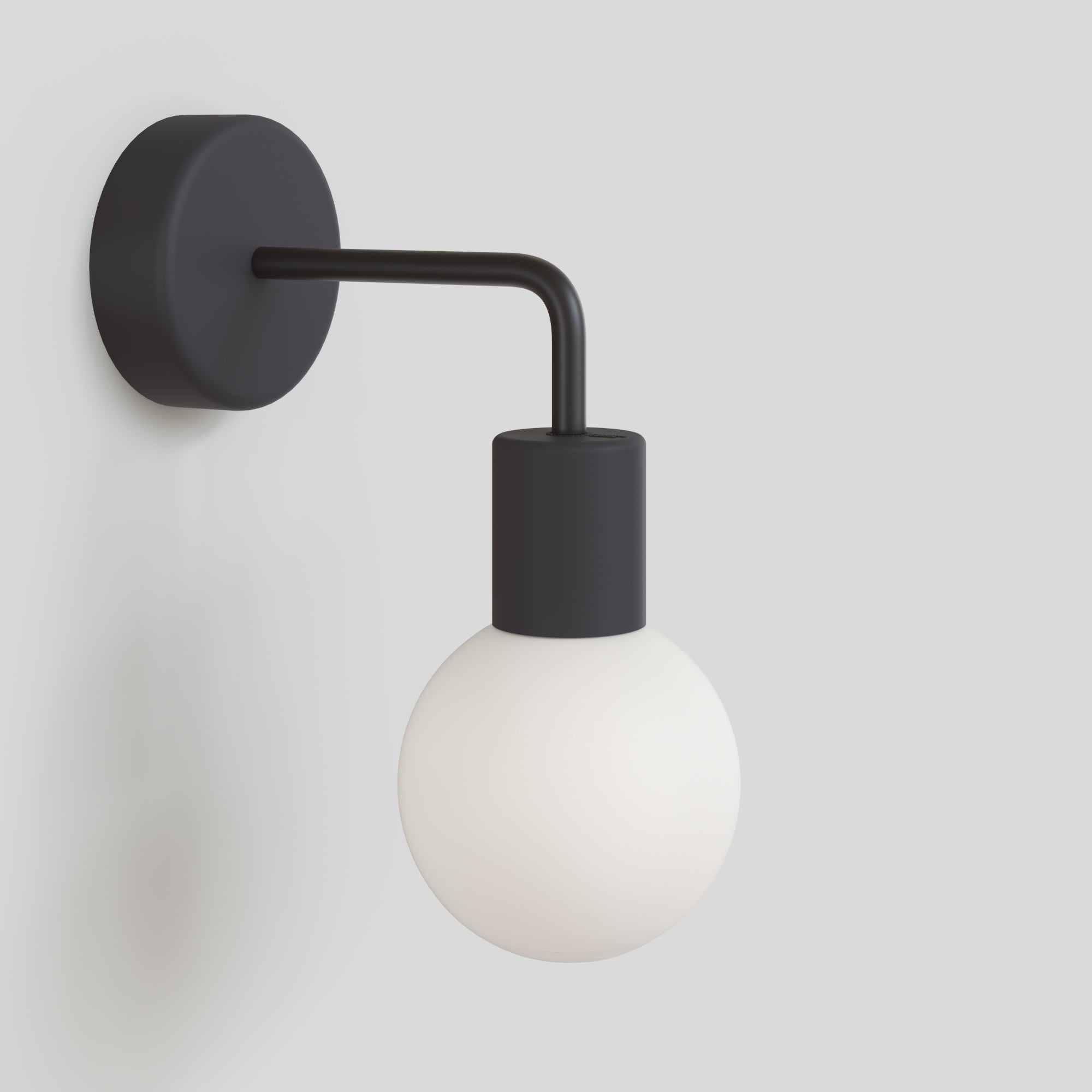 IP65 Modulair Outdoor Wall Light with L-Shaped Extension and Unbreak-a-Ball Shatterproof Sphere Shade - Black