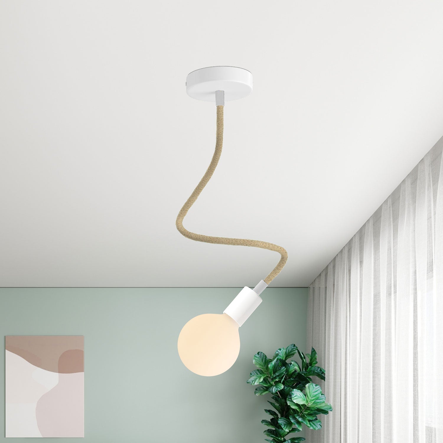 Kit Creative Flex tubo flessibile di estensione rivestito in juta RN06 Neutro con terminali metallici Bianco opaco 60 cm