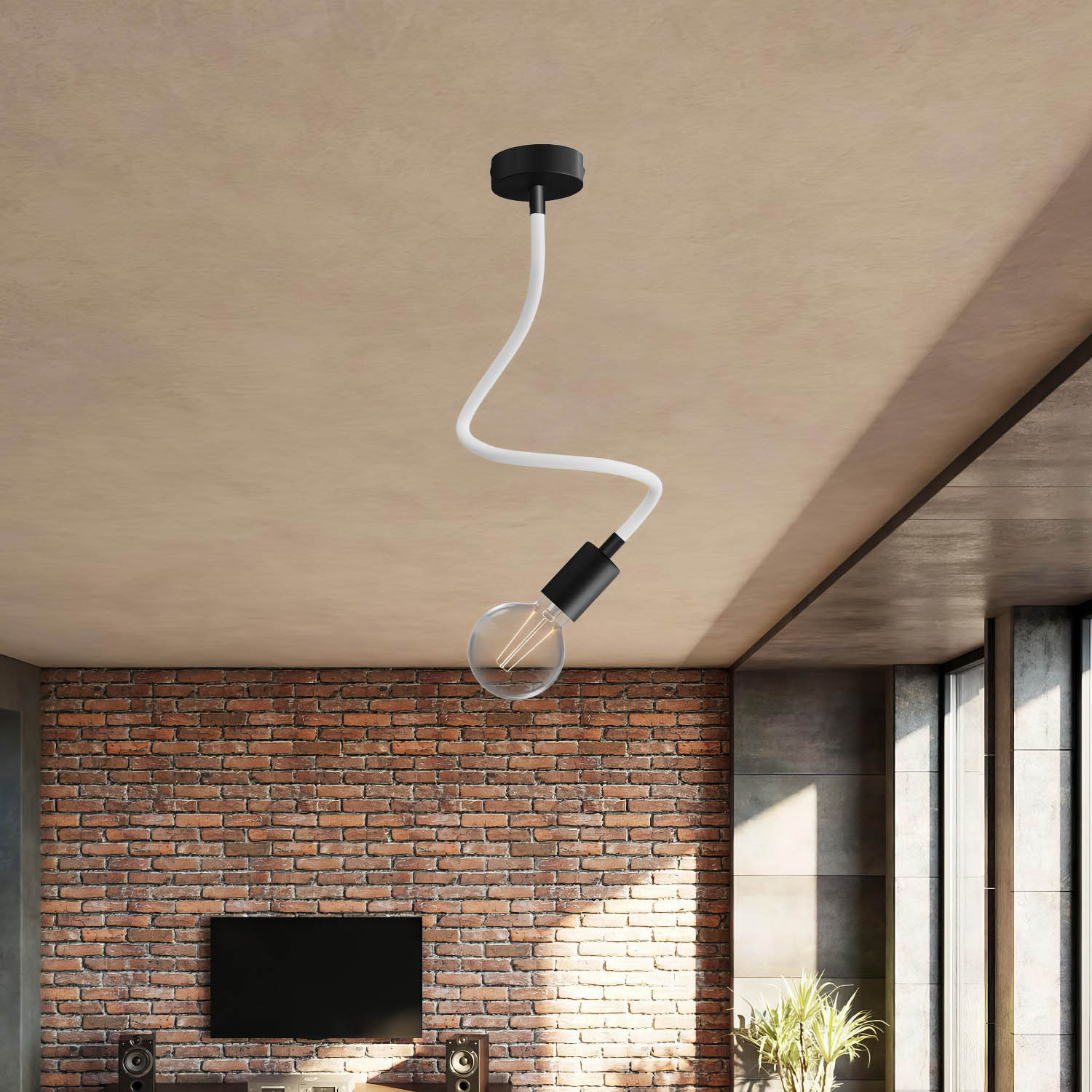 Kit Creative Flex tubo flessibile di estensione rivestito in tessuto RM01 Bianco con terminali metallici Nero 60 cm