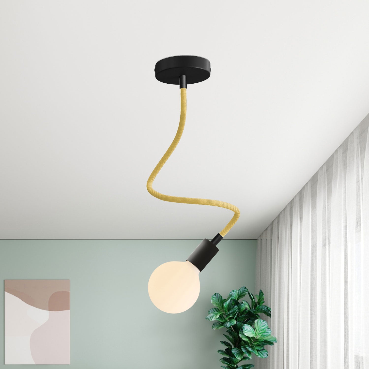 Kit Creative Flex tubo flessibile rivestito in tessuto RM79 Mostarda con terminali metallici Nero 60 cm