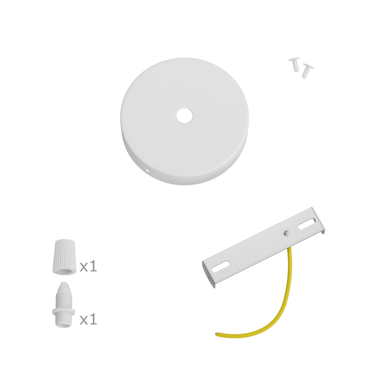 Kit Mini Rosone cilindrico in metallo a 1 foro centrale - Bianco opaco Conico