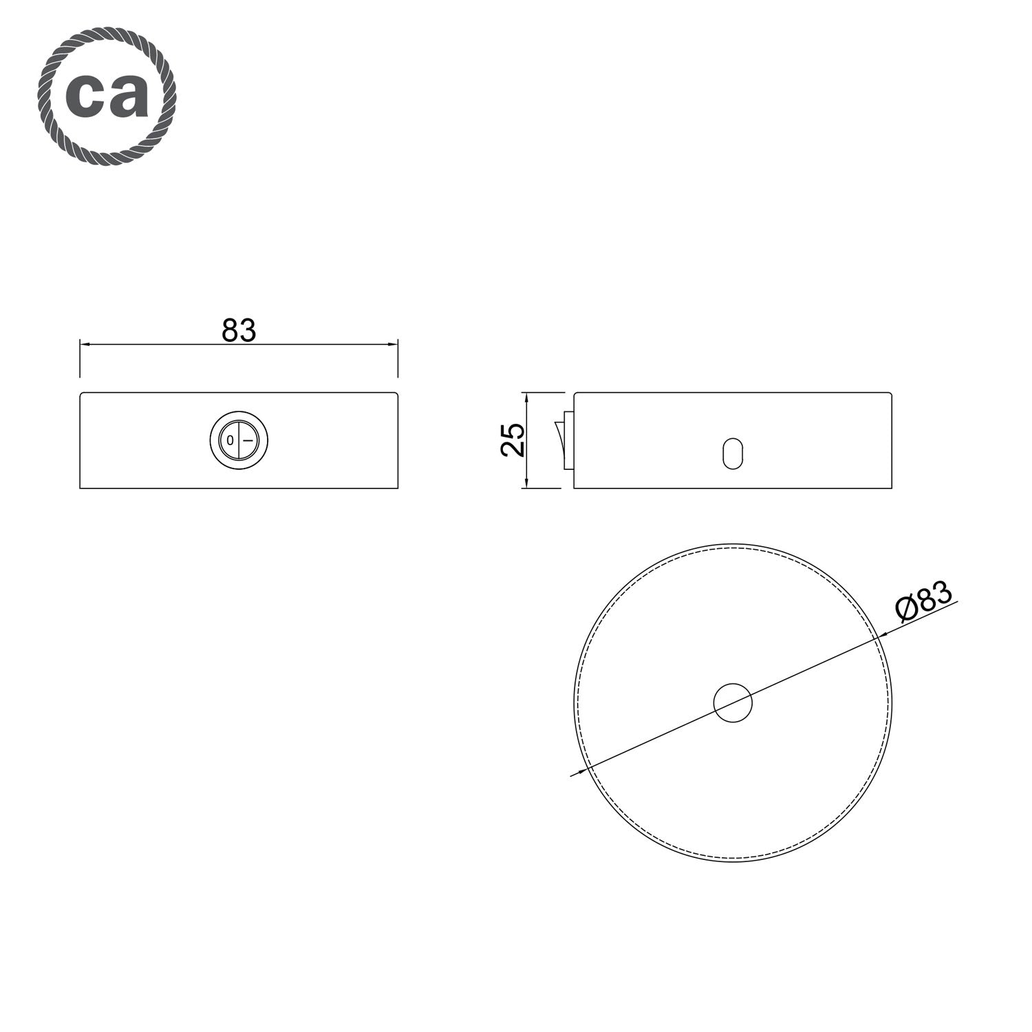 Kit mini rosone cilindrico in metallo con interruttore - Rame satinato