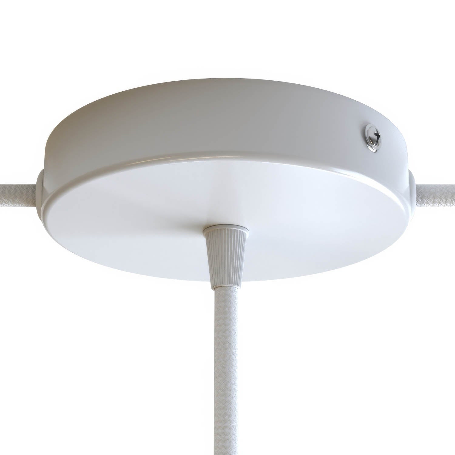 Kit rosone cilindrico in metallo a 1 foro centrale e 2 fori laterali - Bianco lucido Conico