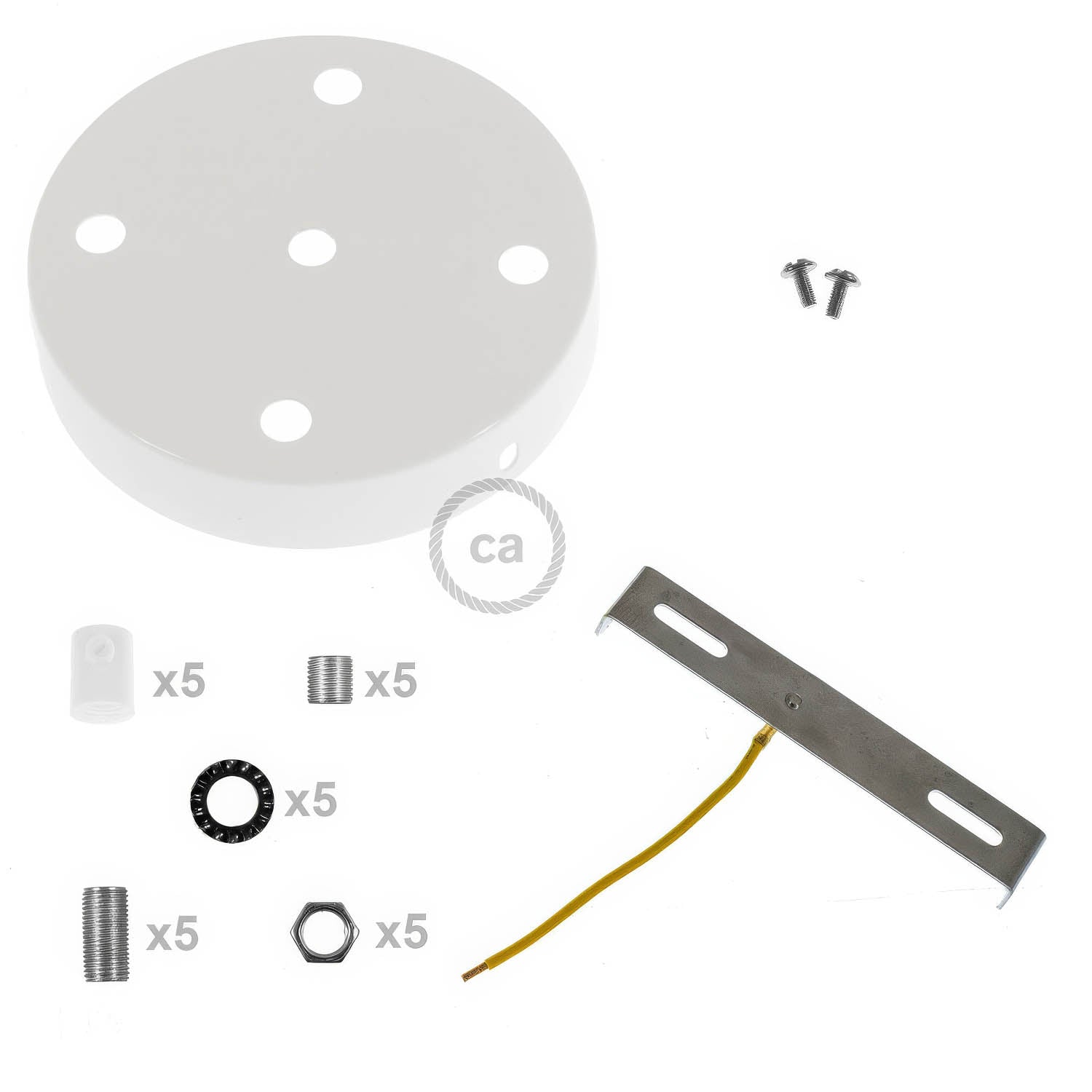 Kit rosone cilindrico in metallo a 5 fori - Bianco lucido Cilindrico