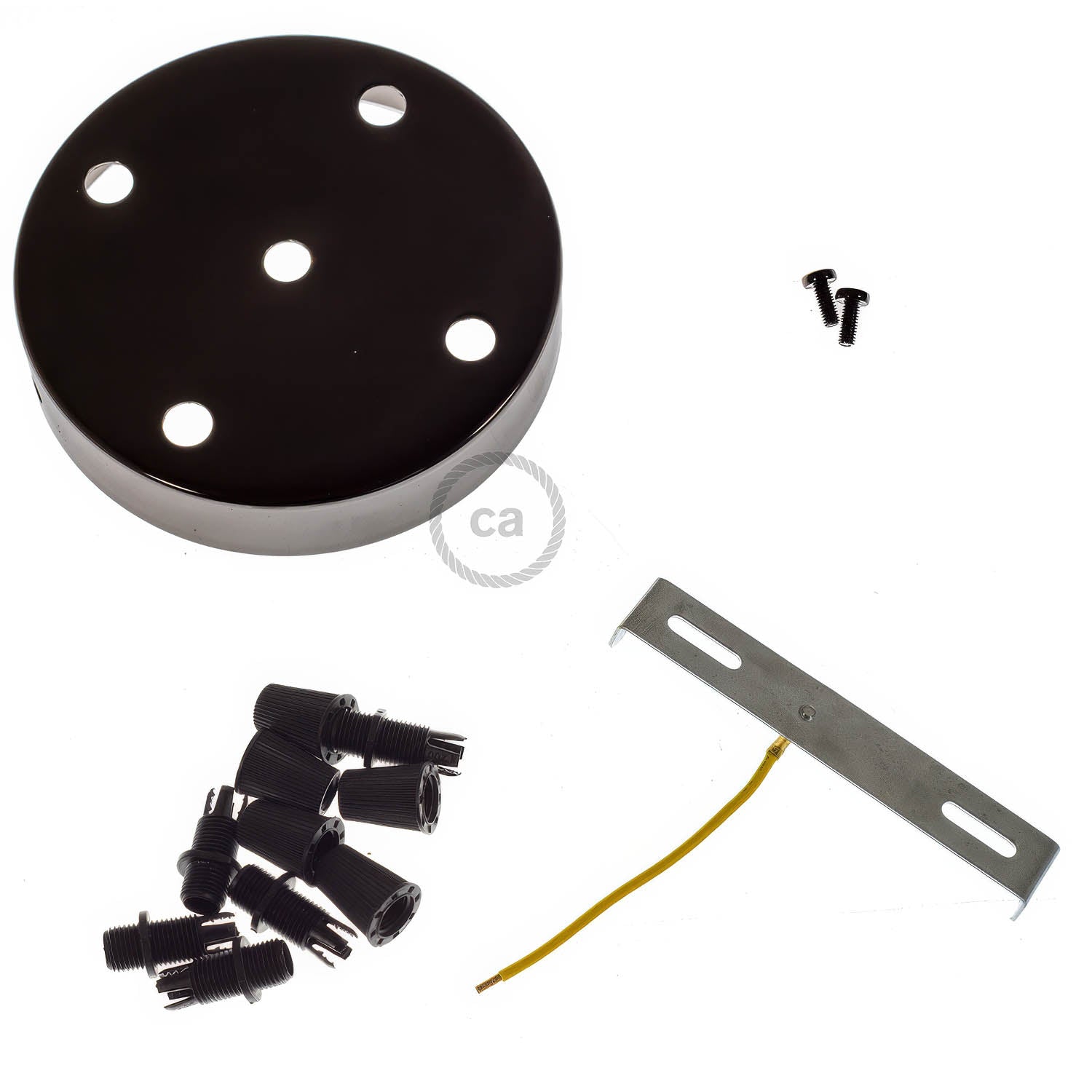 Kit rosone cilindrico in metallo a 5 fori - Nero perla Conico