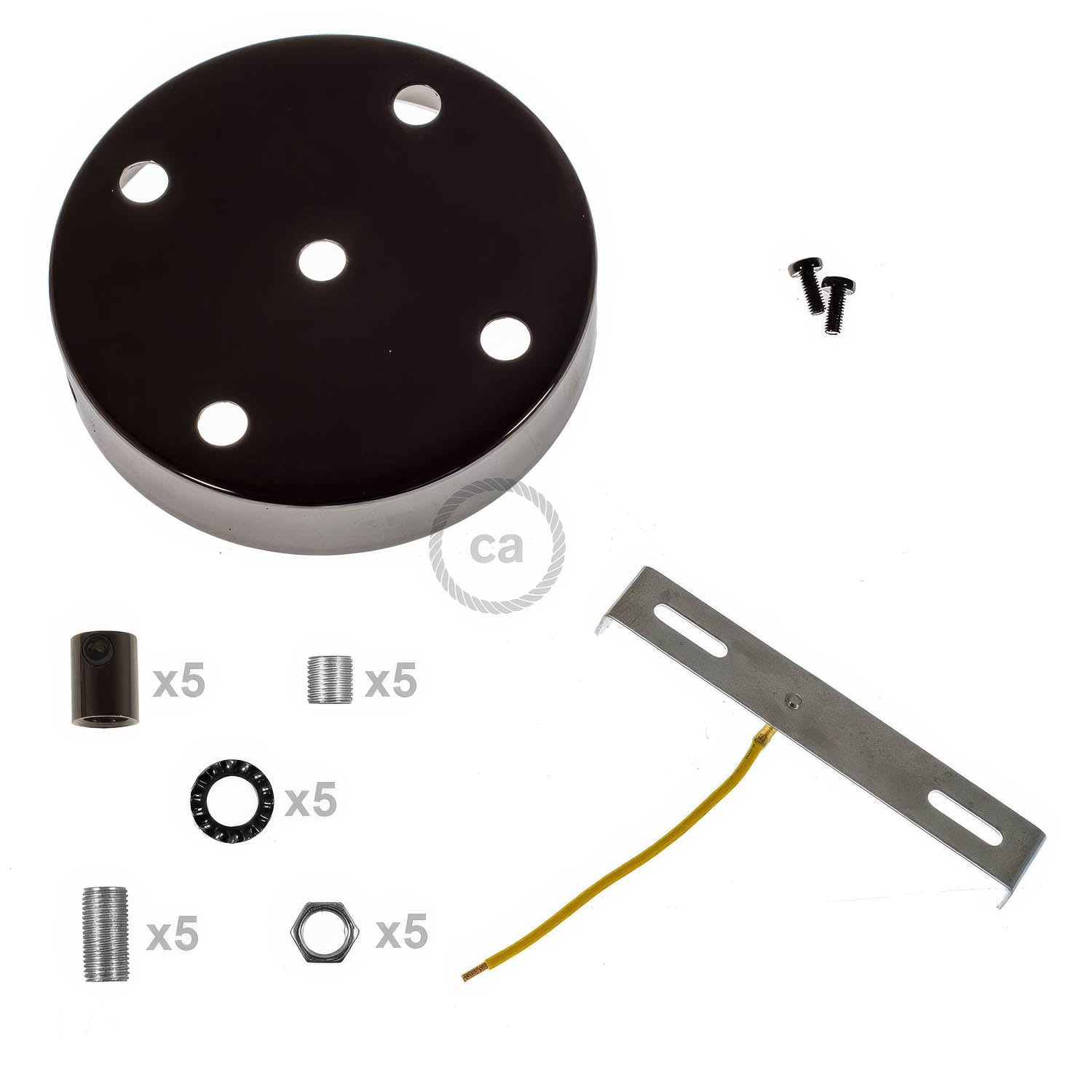 Kit rosone cilindrico in metallo a 5 fori - Nero perla Cilindrico