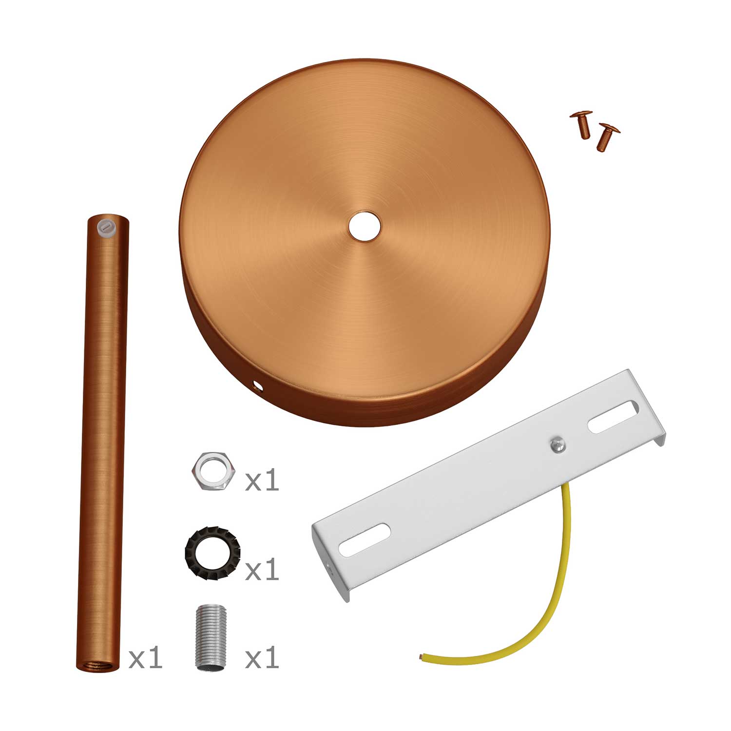 Kit rosone cilindrico in metallo con serracavo da 15 cm - Rame satinato