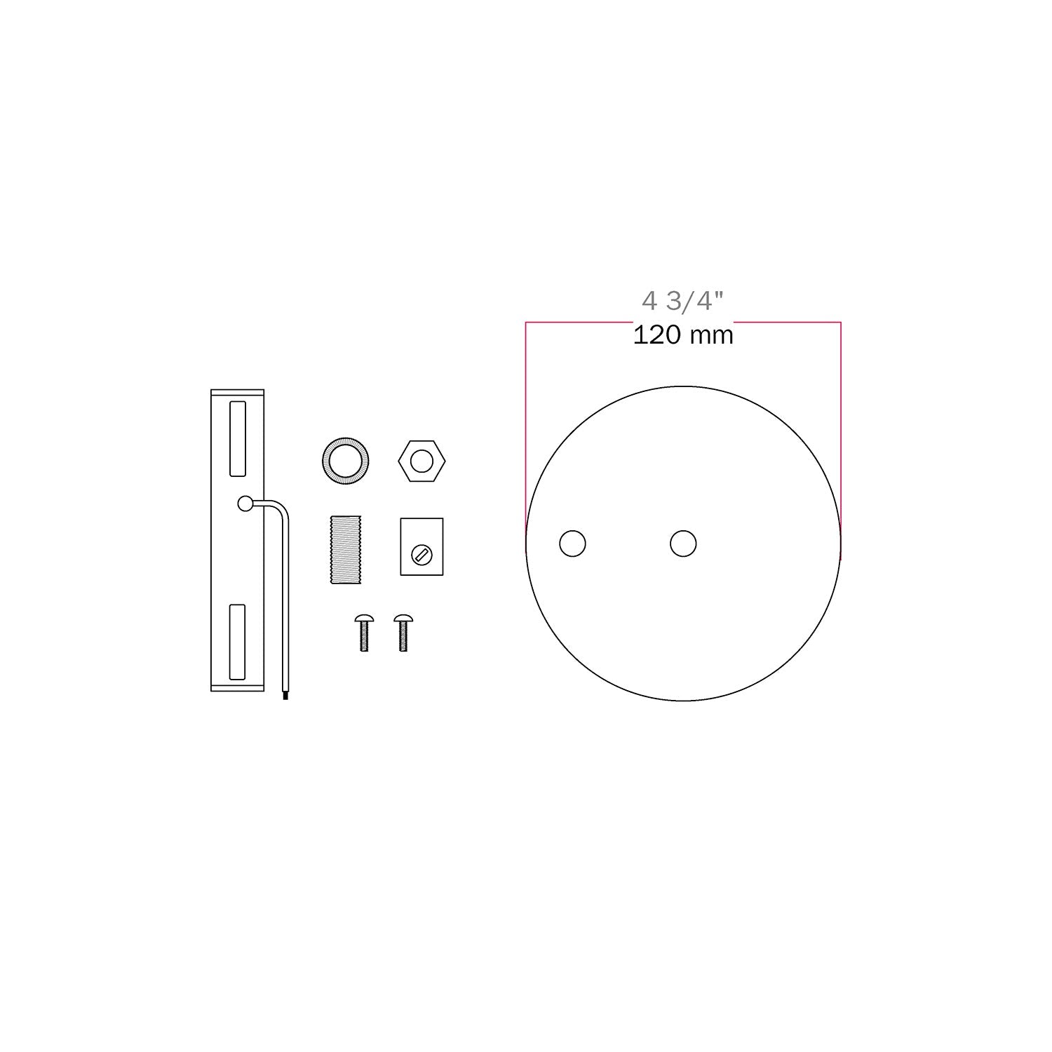 Kit rosone cilindrico in metallo Ø 120 mm a 2 fori centrali e decentrati - Ottone