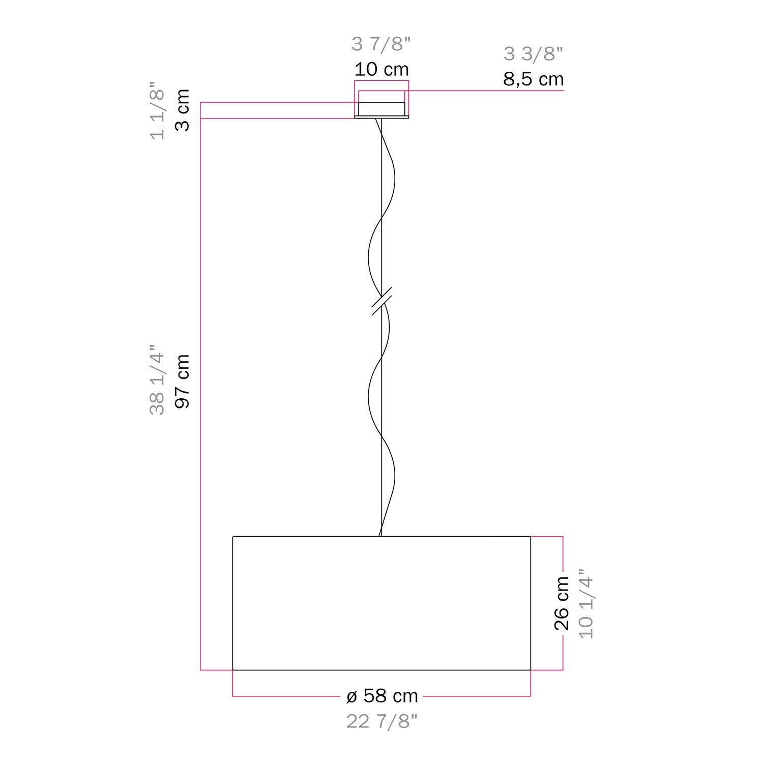 Lampada a sospensione con paralume in tessuto Cilindro Large - Made in Italy - Arenal Bordeaux No