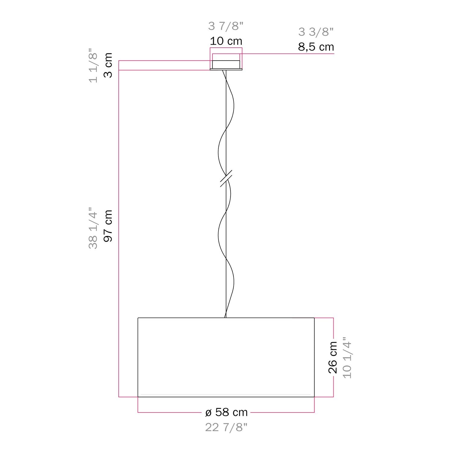 Lampada a sospensione con paralume in tessuto Cilindro Large - Made in Italy - Lana Grigio Scuro Si