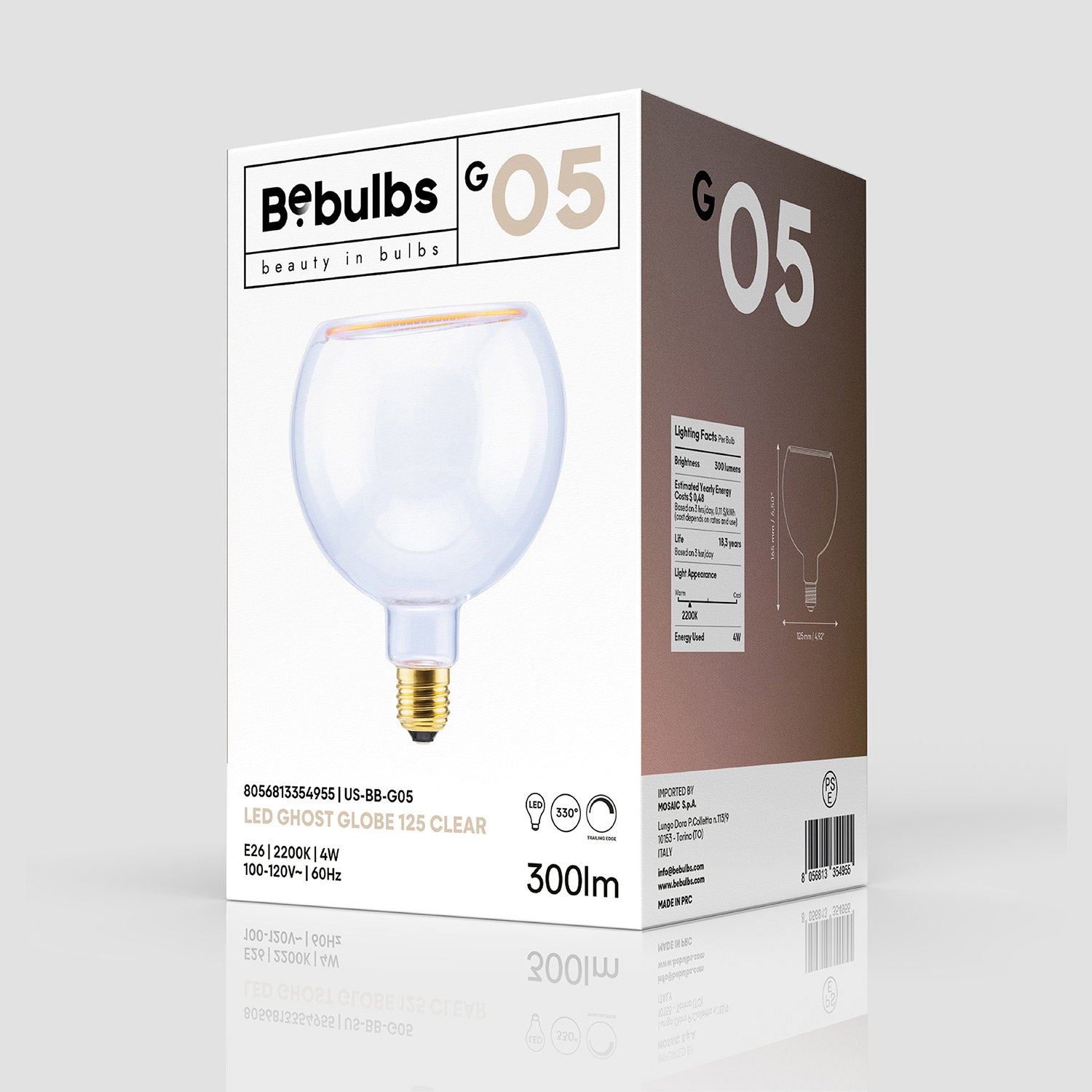 LED Clear Light Bulb Ghost Line CRI 90 G125 4W 300Lm E26 2200K Dimmable - G05