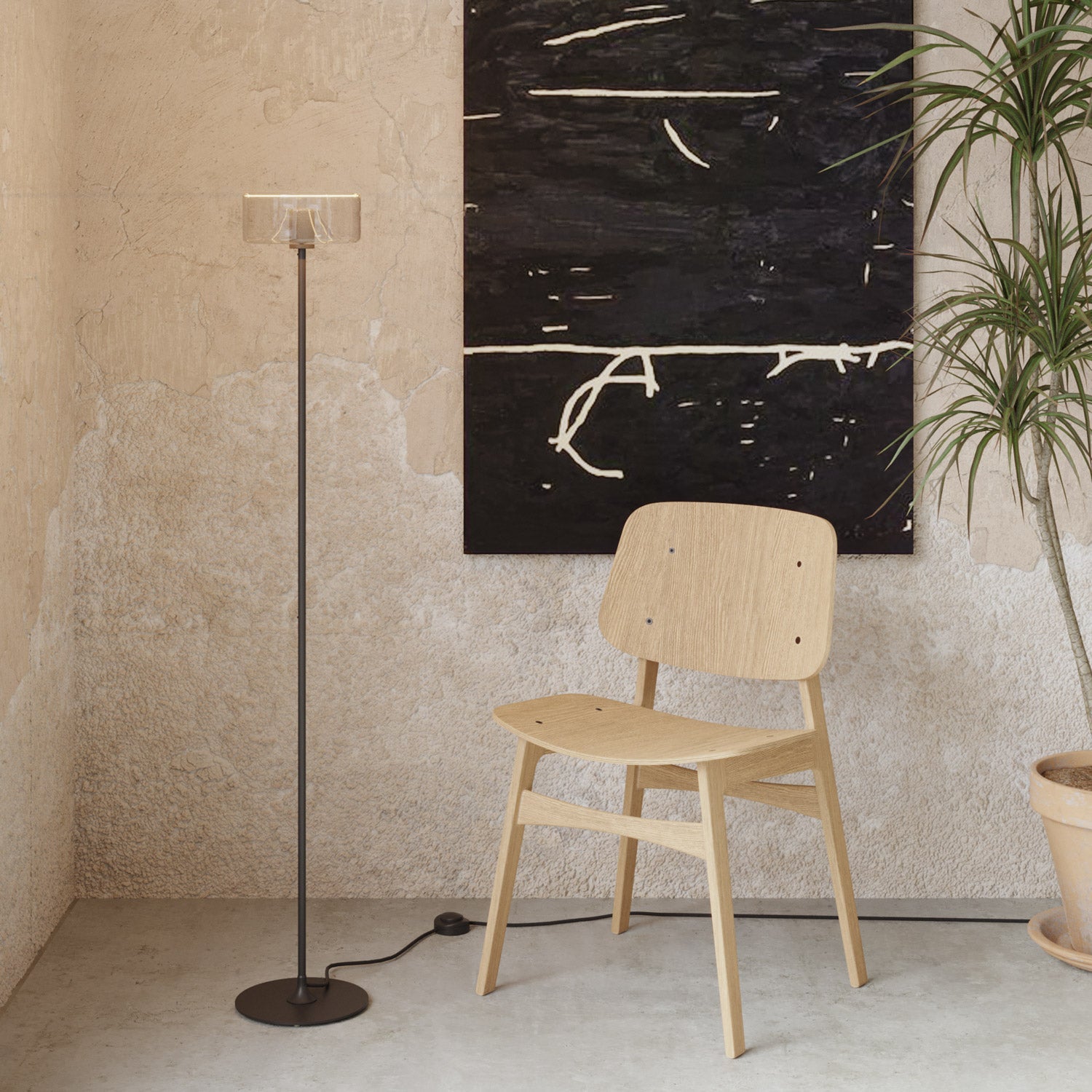 MAG-Y floor lamp with round metal base and Ghost LED bulb - Black