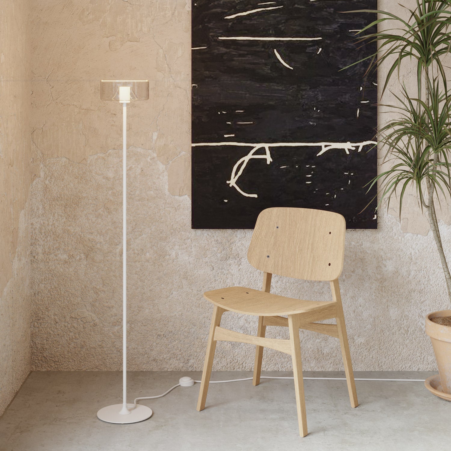 MAG-Y floor lamp with round metal base and Ghost LED bulb - Matt white