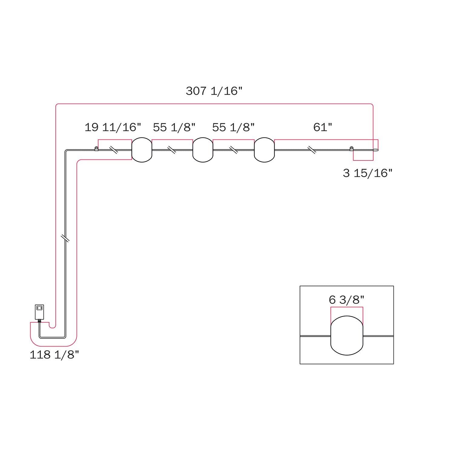 Outdoor 3-Light String Light for wet locations Desert Brown, Power supply with US plug - Marina3 Cherry 140 cm