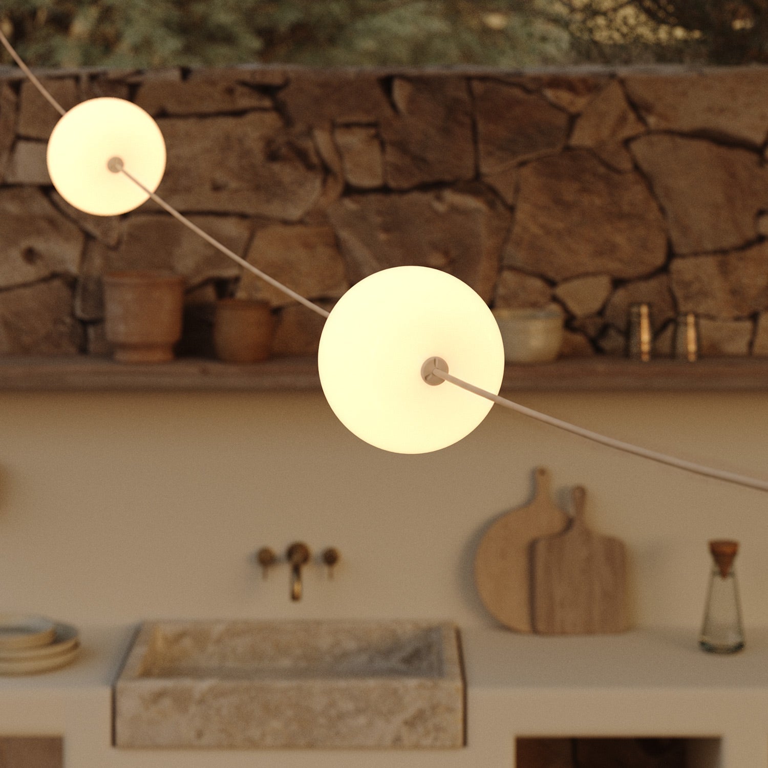 Outdoor 3-Light String Light for wet locations Desert Brown, Power supply with US plug - Marina3 Cherry 140 cm