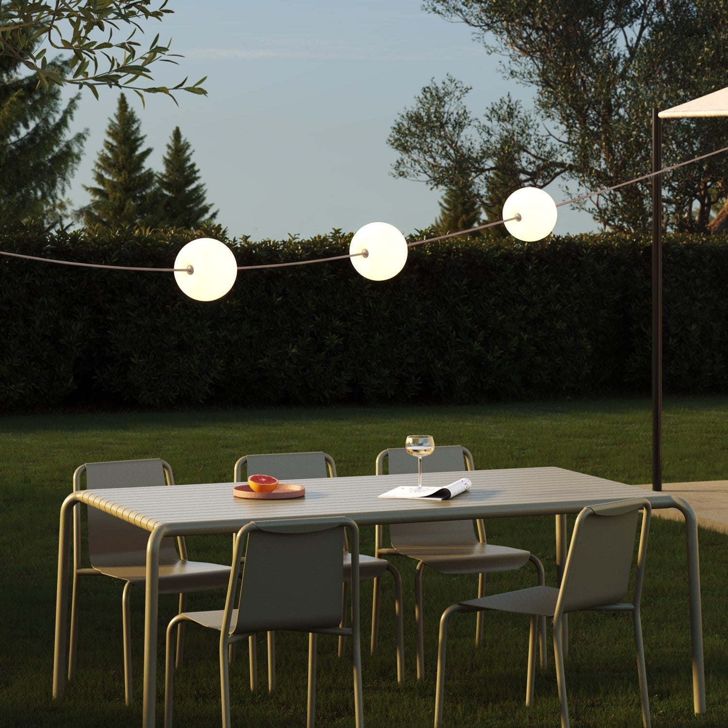 Outdoor 3-Light String Light for wet locations Desert Brown, Power supply with US plug - Marina3 Cherry