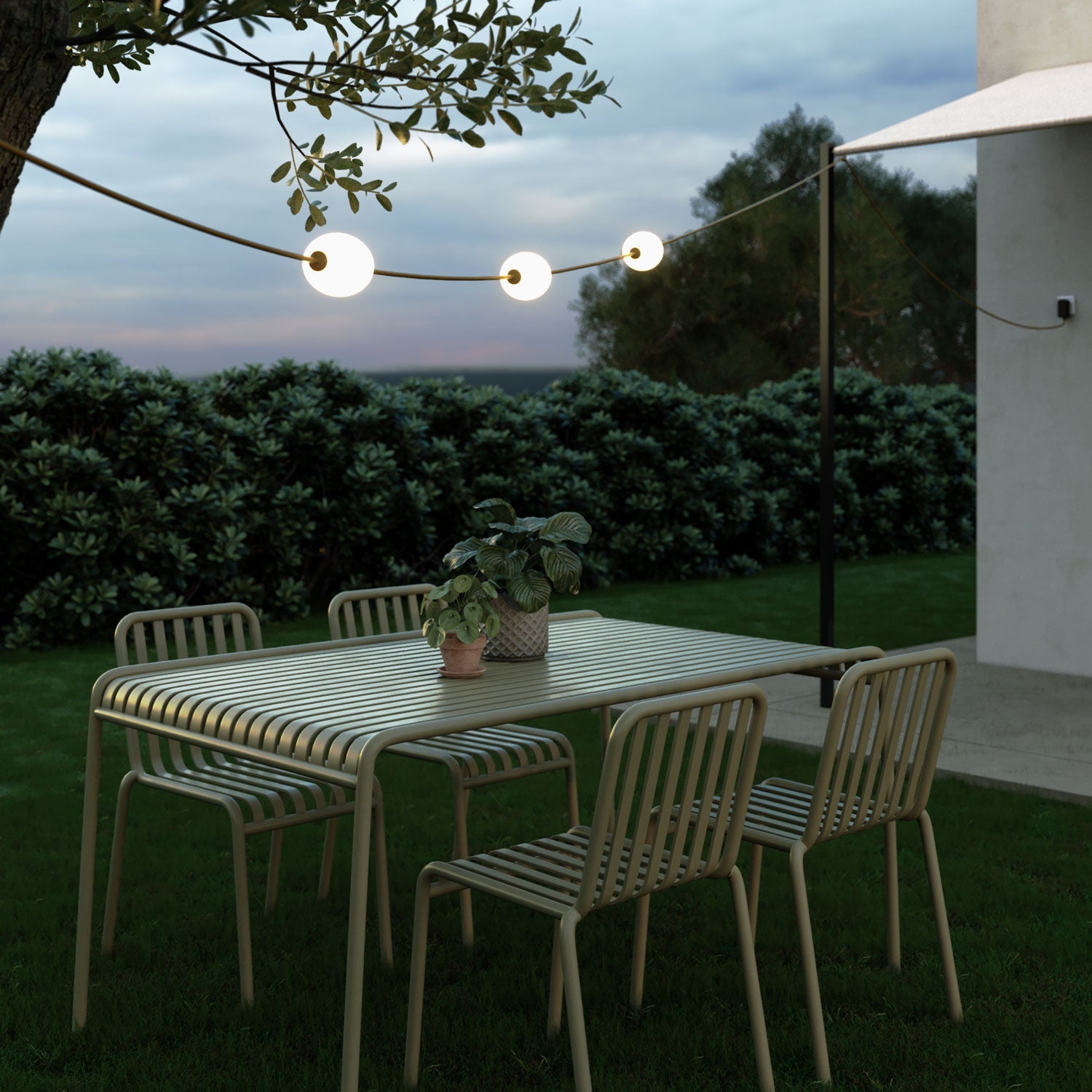 Outdoor 3-Light String Light for wet locations Olive Green, Power supply with US plug - Marina3