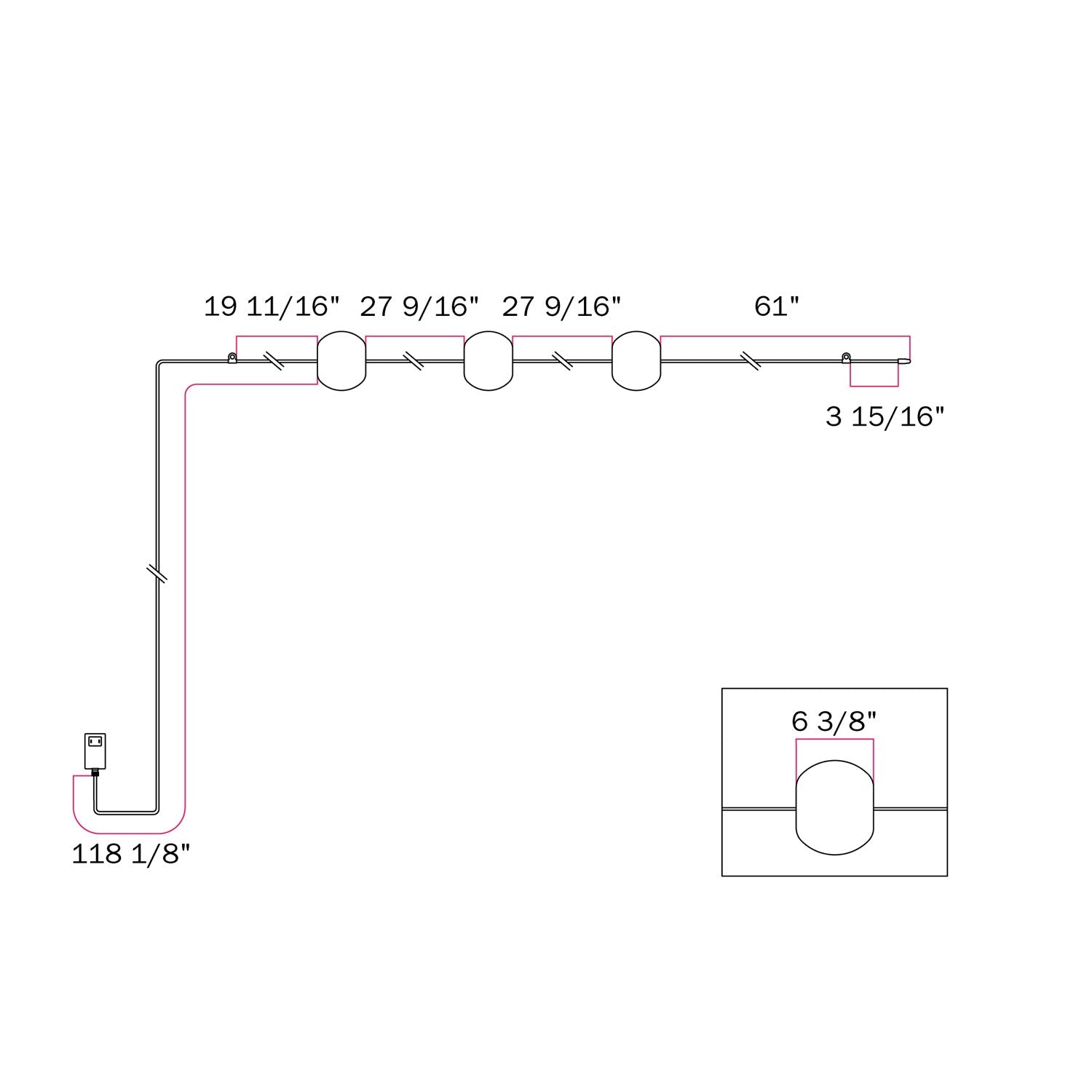 Outdoor 3-Light String Light for wet locations Olive Green, Power supply with US plug - Marina3 Cherry