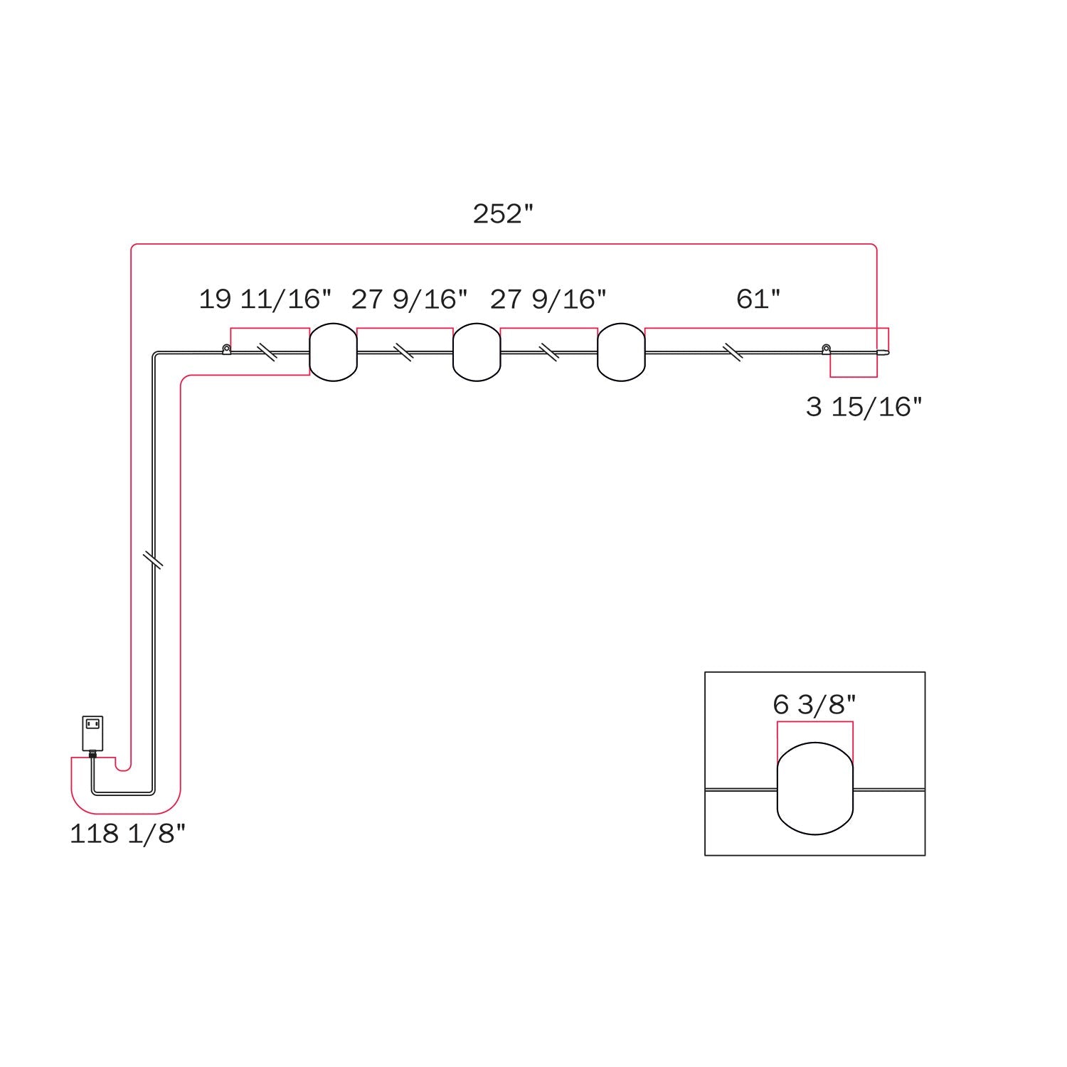 Outdoor 3-Light String Light for wet locations Olive Green, Power supply with US plug - Marina3 Cherry 70 cm