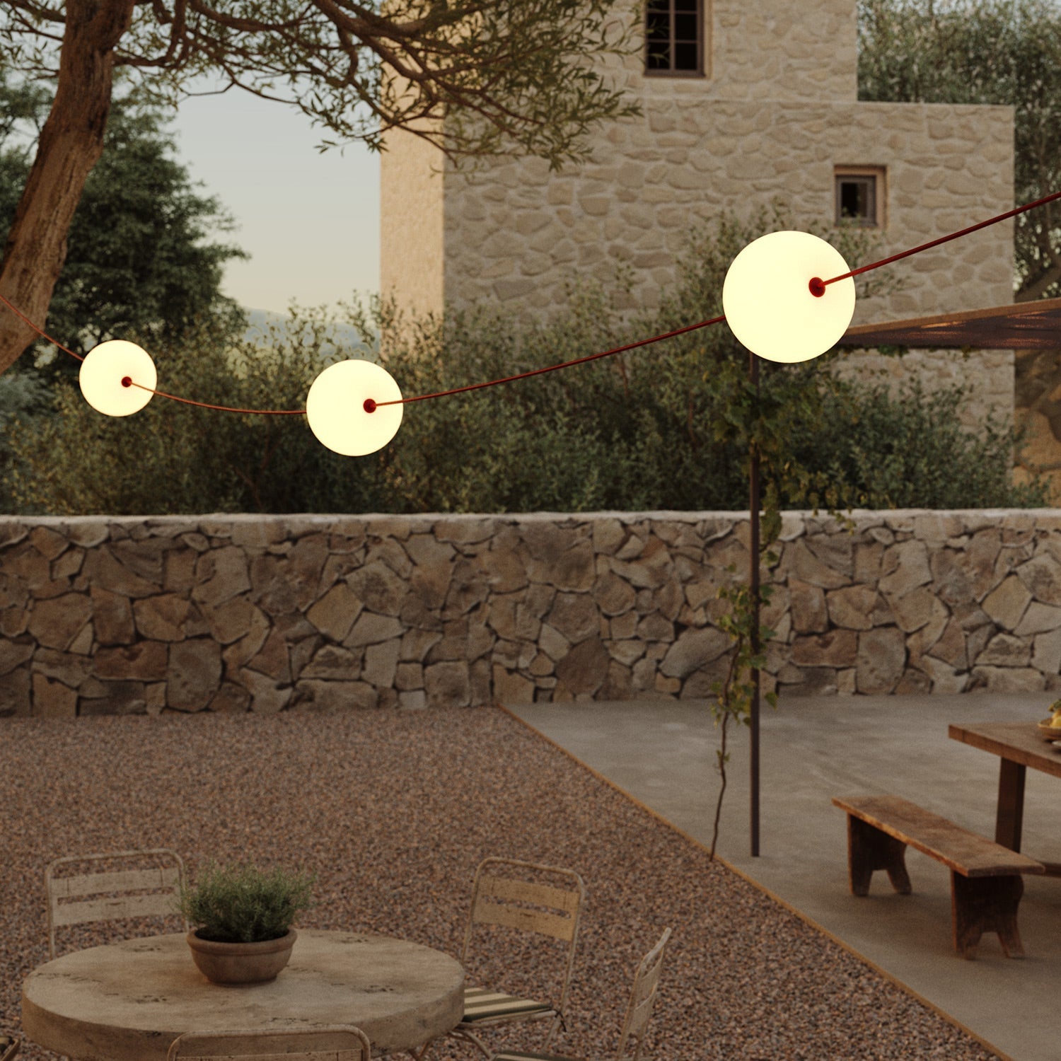 Outdoor 3-Light String Light for wet locations Starfish Red, Power supply with US plug - Marina3 Cherry 140 cm