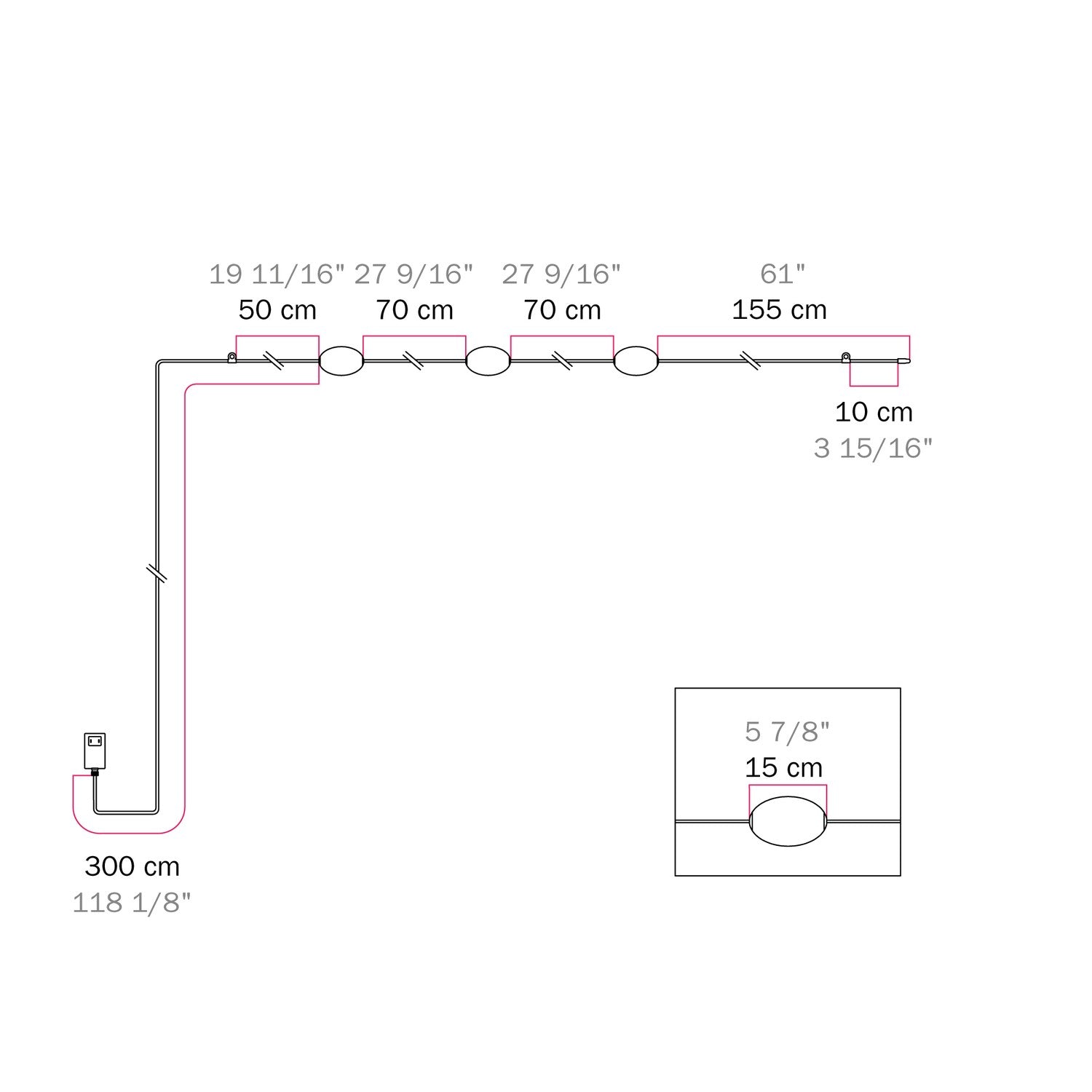 Outdoor 3-Light String Light for wet locations White Sand, Power supply with US plug - Marina3