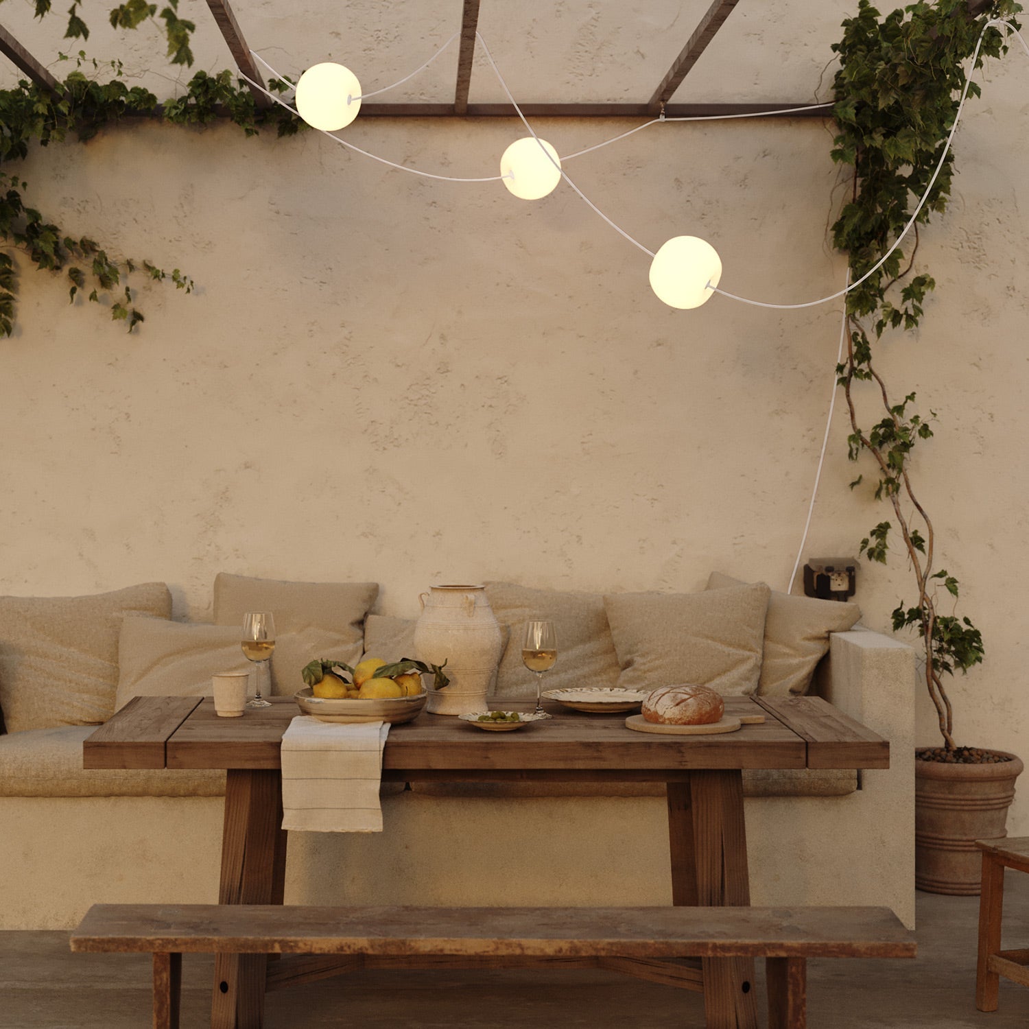 Outdoor 3-Light String Light for wet locations White Sand, Power supply with US plug - Marina3 Cherry 140 cm