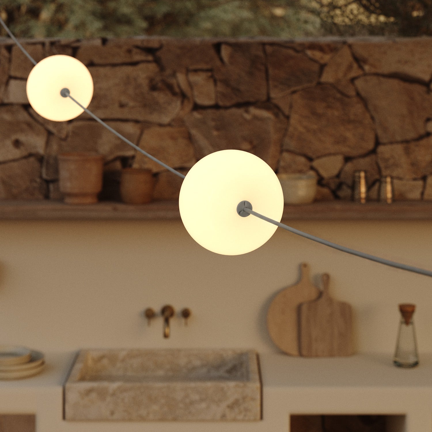 Outdoor 4-Light String Light for wet locations Gray, Power supply with US plug - Marina4 Cherry 140 cm
