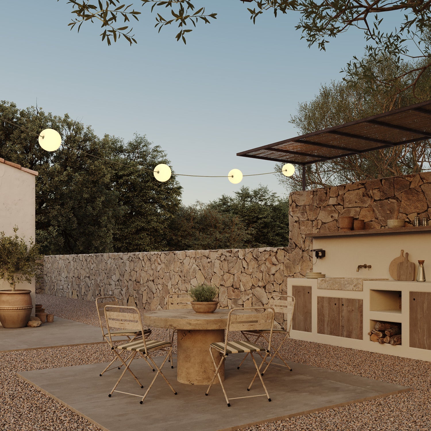 Outdoor 4-Light String Light for wet locations Olive Green, Power supply with US plug - Marina4 Cherry 140 cm