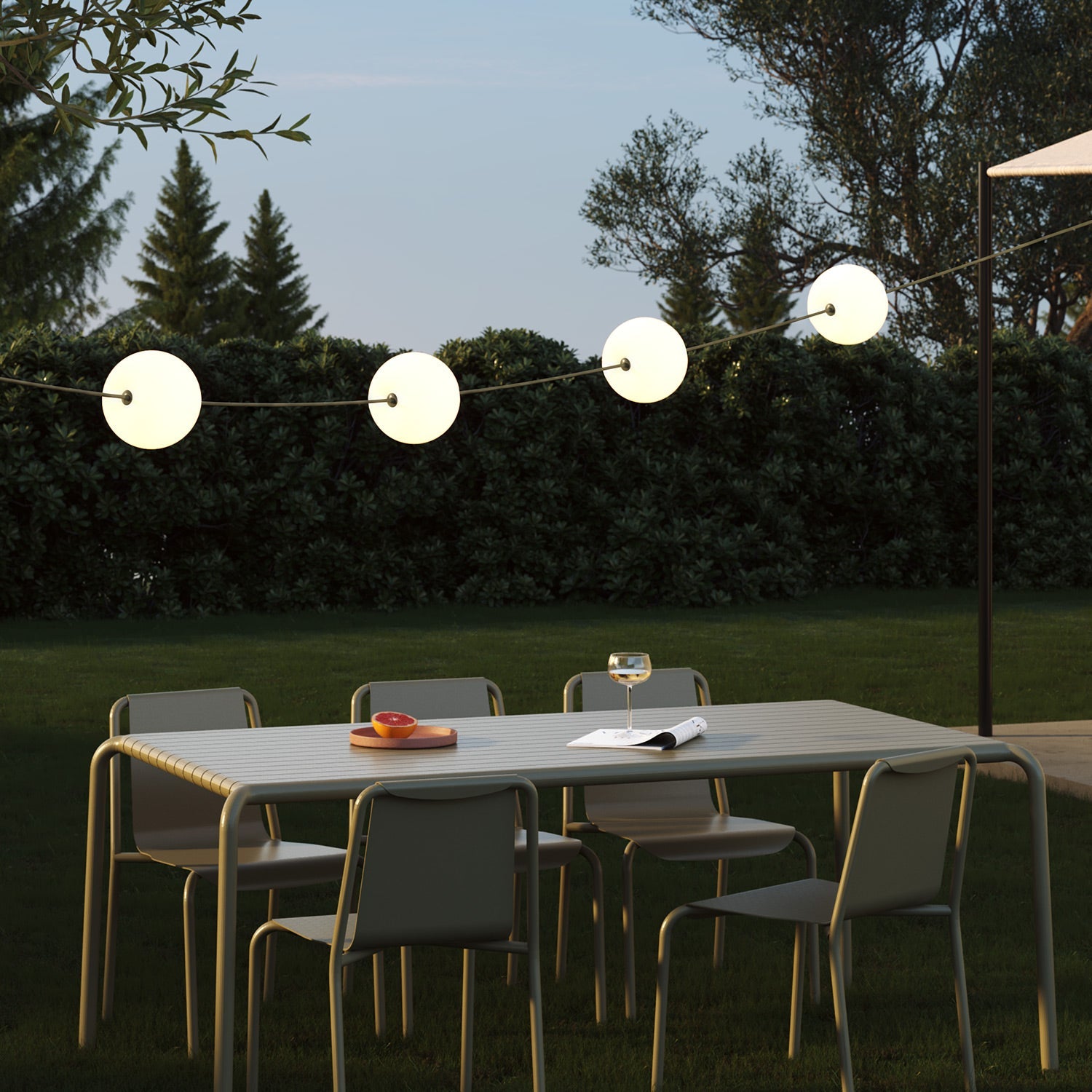 Outdoor 4-Light String Light for wet locations Olive Green, Power supply with US plug - Marina4 Cherry 70 cm