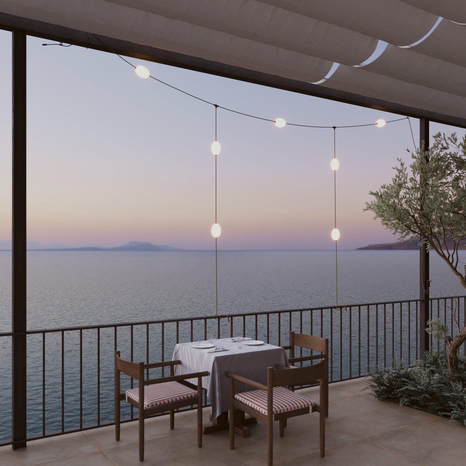 Outdoor Net String Light 7-Light for wet locations Olive Green, Power supply with US plug - Marina GRID