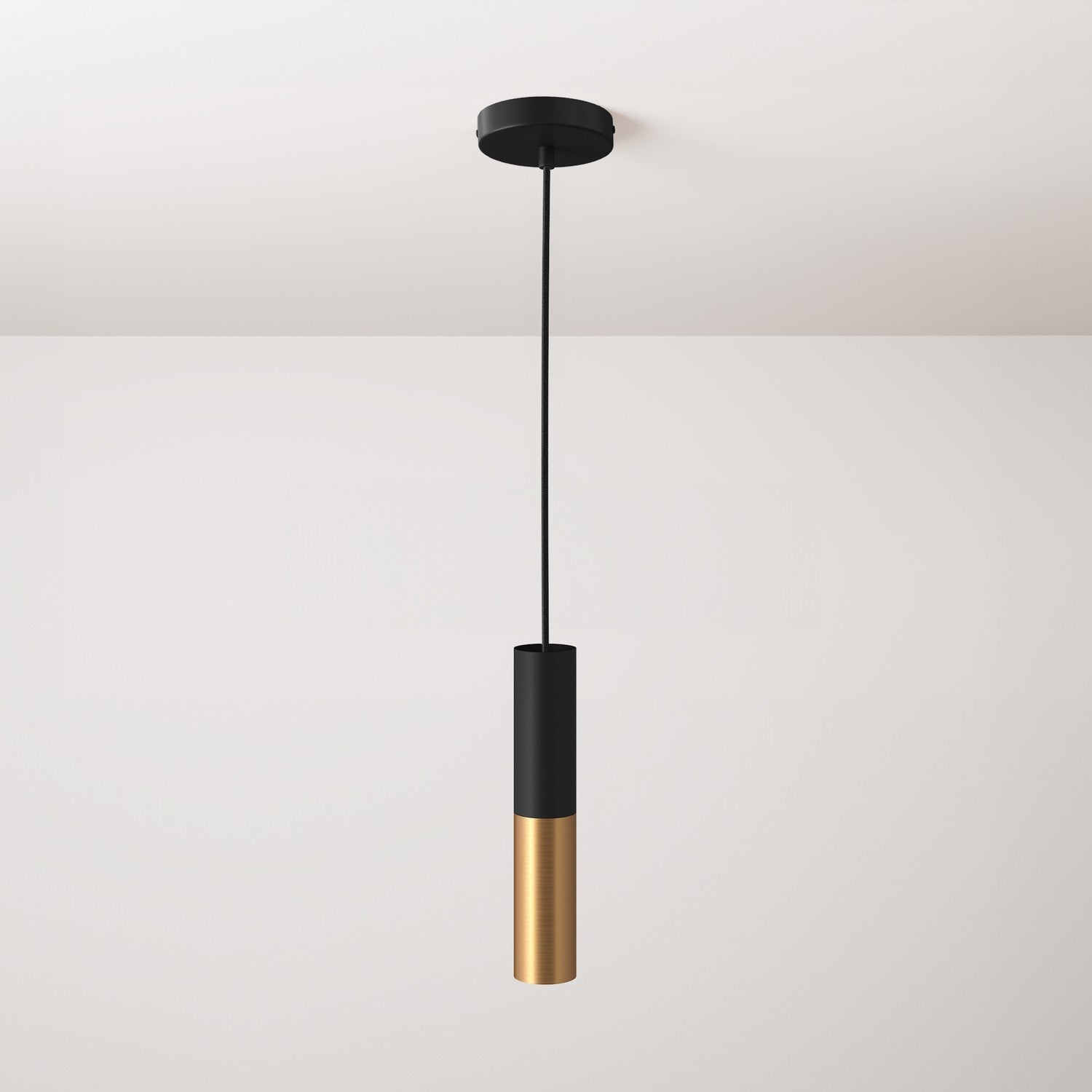 Pendant lamp complete with fabric cable and Tub-E12 double lampshade - Black and Brushed bronze