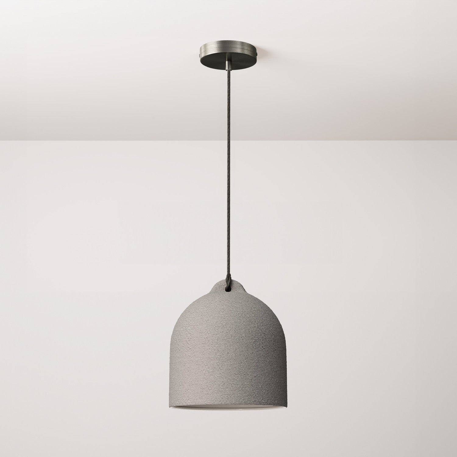 Pendant lamp with textile cable and lampshade Bell M in ceramic - Cement effect