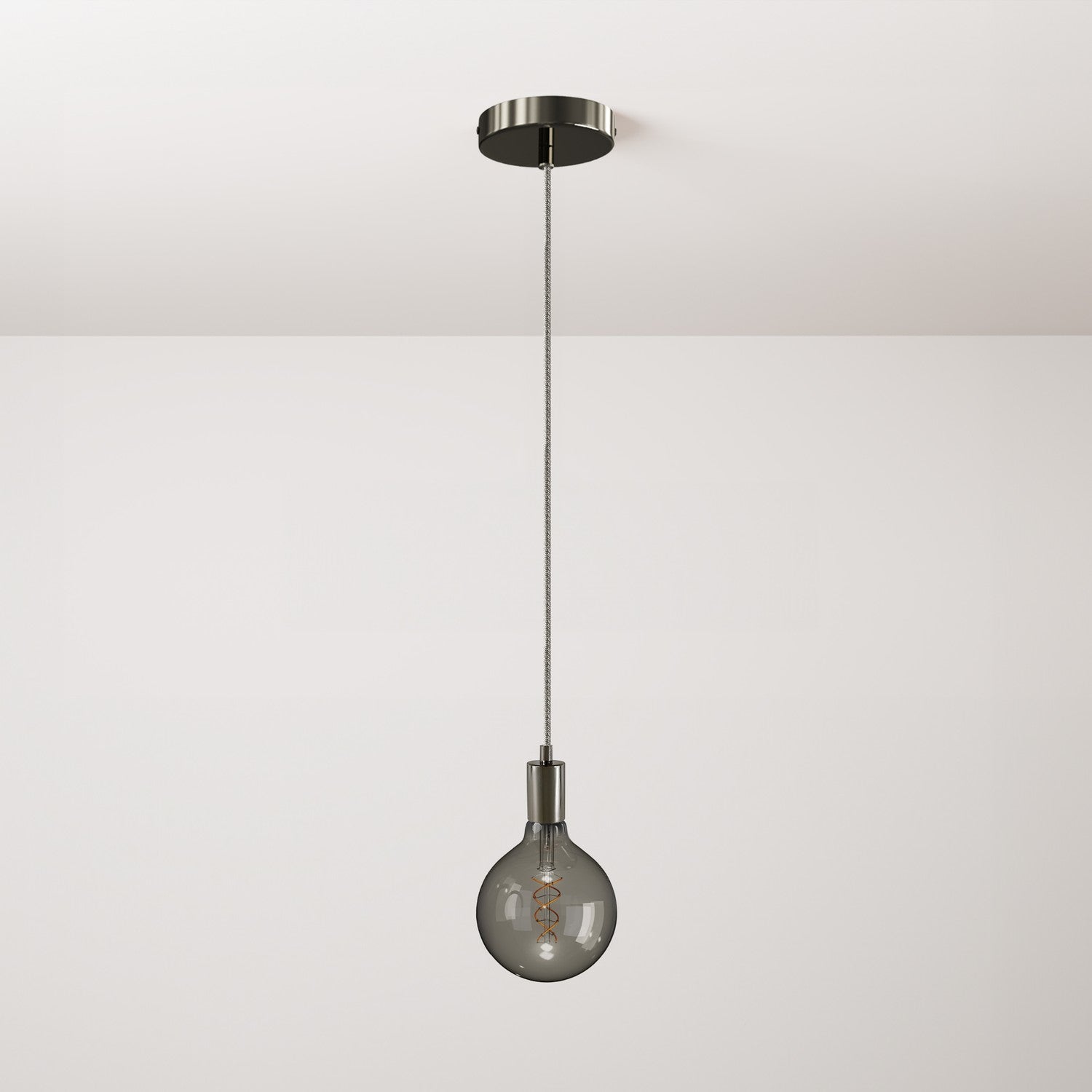 Pendant lamp with textile cable and metal details - Black pearl