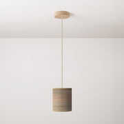 Pendant lamp with textile cable, raffia Cylinder lampshade and metal details - Natural Raffia