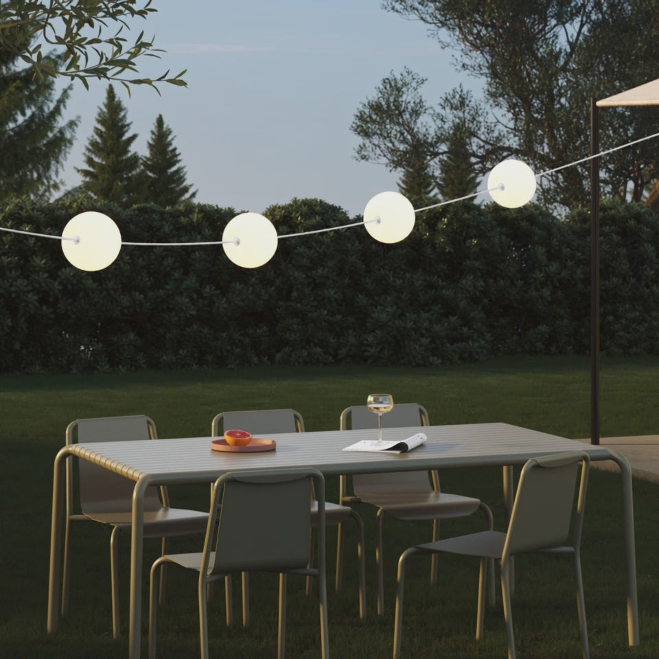 Cargar vídeo: Cadena luminosa de exterior de 4 luces para zonas húmedas Verde Oliva, fuente de alimentación con enchufe US - Marina4 Cherry