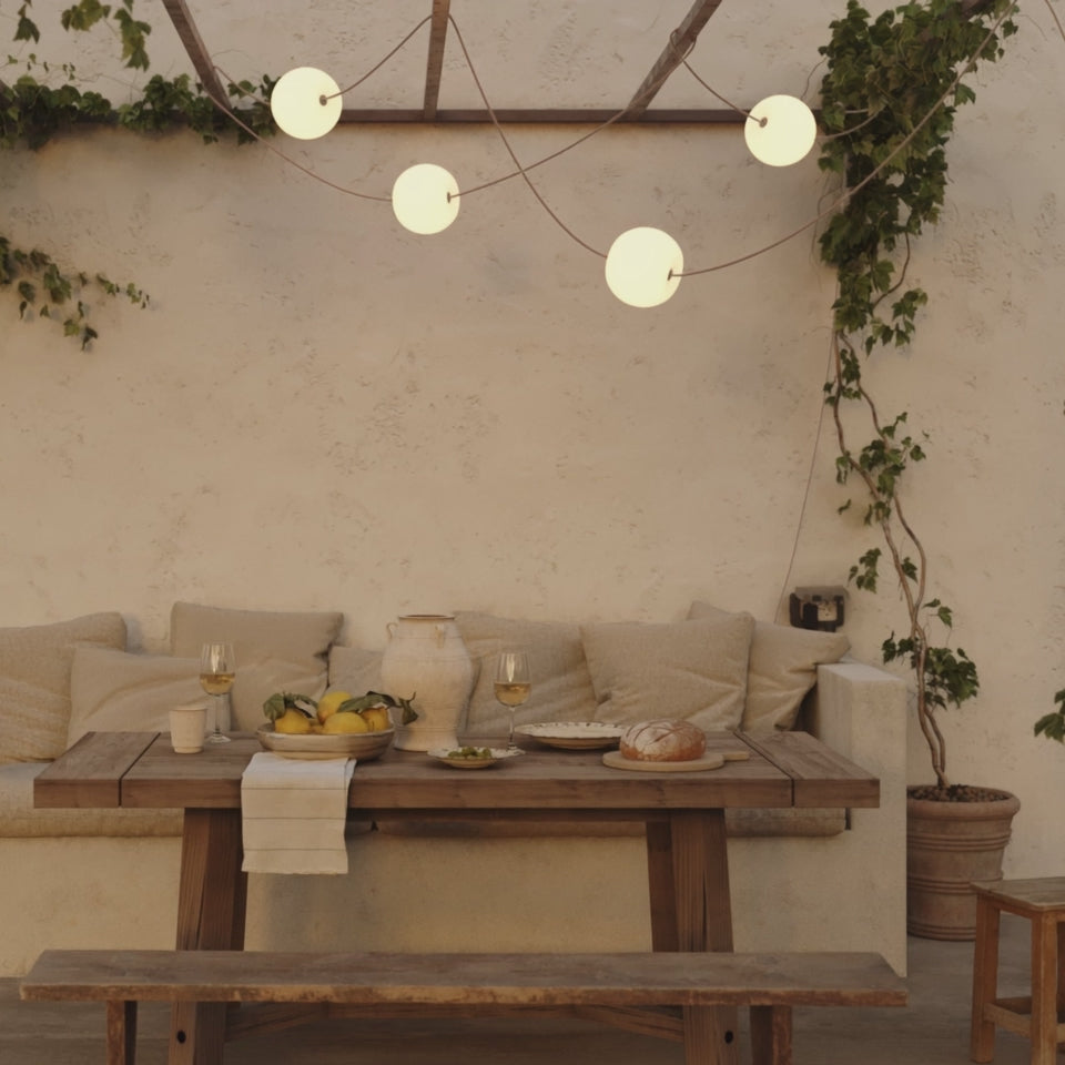 Cargar vídeo: Cadena luminosa de exterior de 4 luces para zonas húmedas Verde Oliva, fuente de alimentación con enchufe US - Marina4 Cherry
