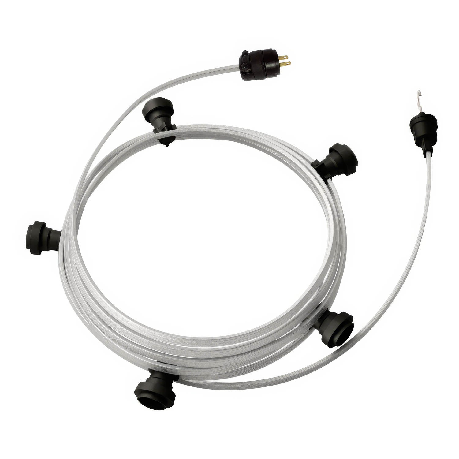 Ready-to-use 25ft String Light with 5 black Sockets, Hook and Plug - CM02