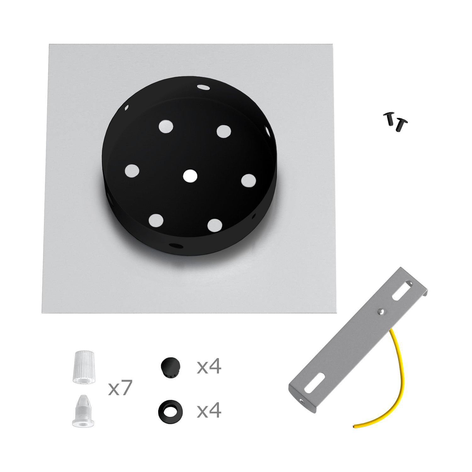 Rosone Rose-One quadrato, 200 mm con 7 fori e 4 fori laterali - Dibond Ottone satinato Nero