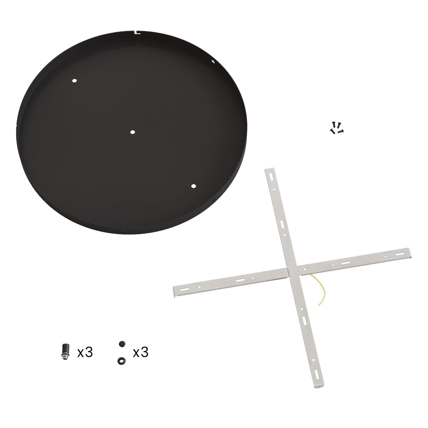 Rosone rotondo in alluminio Ø 50 cm con staffa e cavo di messa a terra, con 3 fori in linea frontali - Nero 3