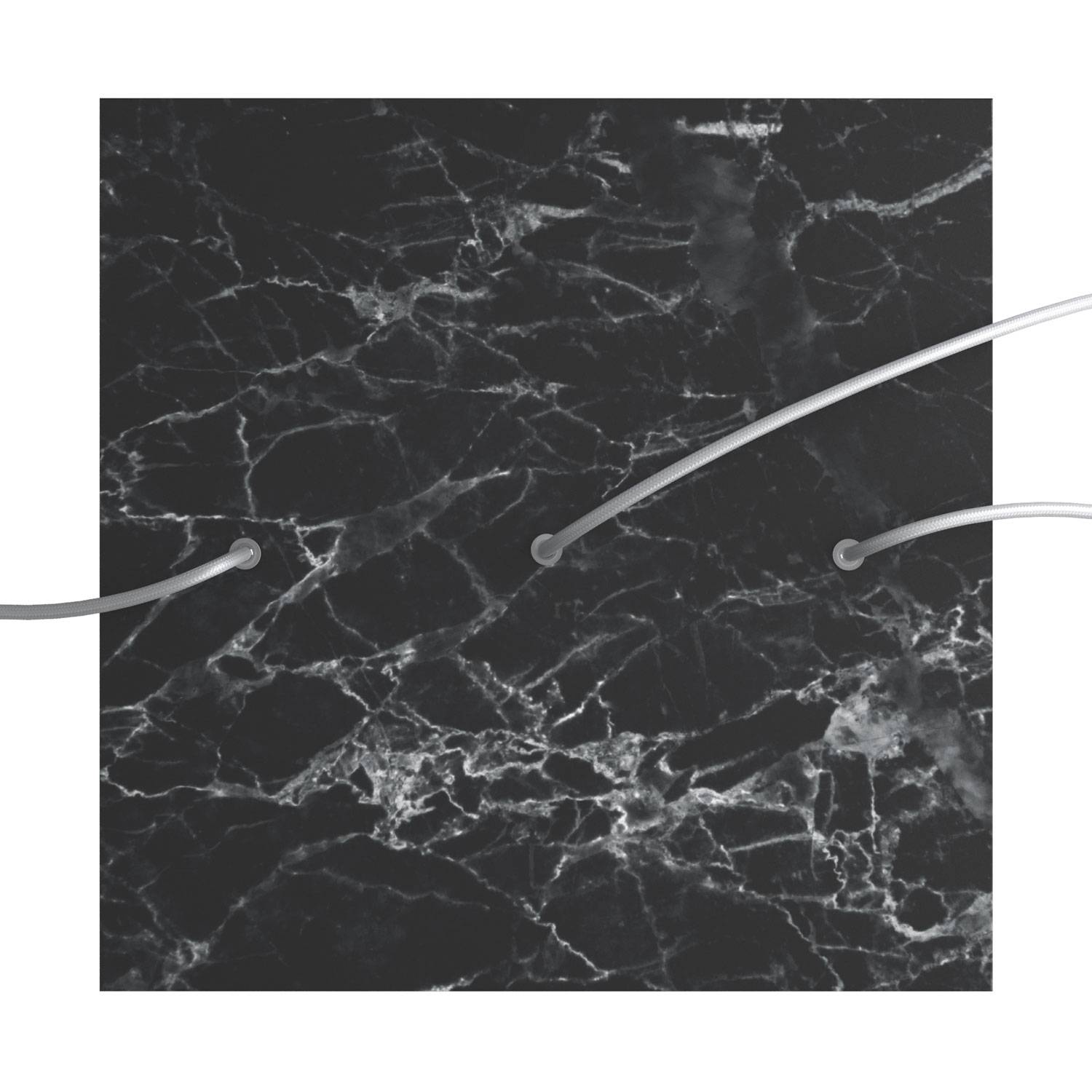 Rosone XXL Rose-One quadrato, 400 mm con 3 fori in linea e 4 fori laterali - Marmo Marquina Bianco