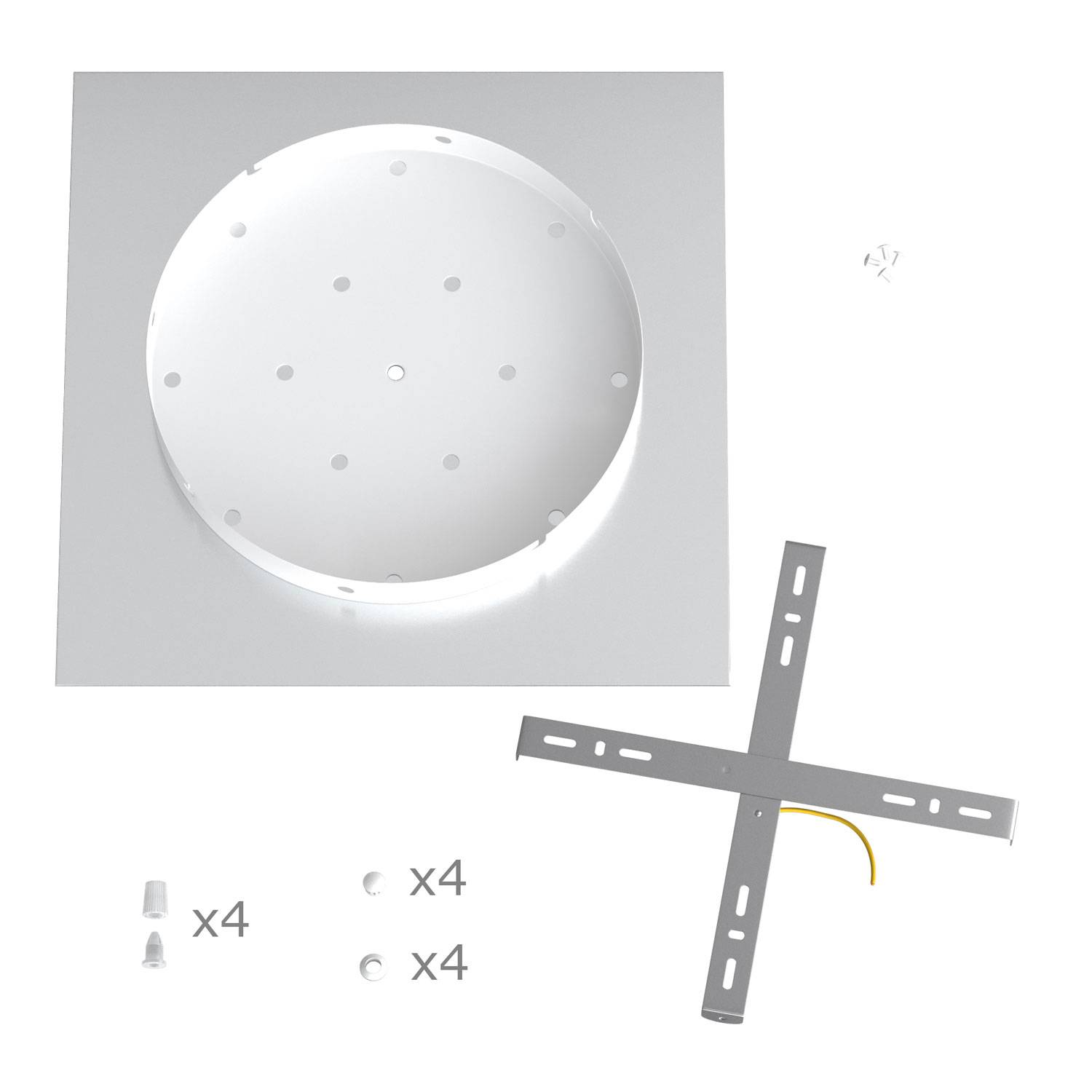 Rosone XXL Rose-One quadrato, 400 mm con 4 fori e 4 fori laterali - Dibond Acciaio satinato Bianco