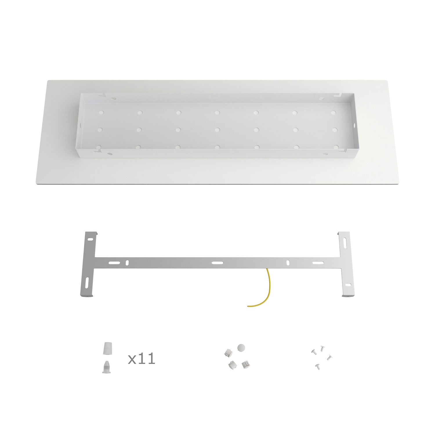 Rosone XXL Rose-One rettangolare a 11 fori e 6 fori laterali, dimensioni 675 x 225 mm - Dibond Bianco opaco Bianco