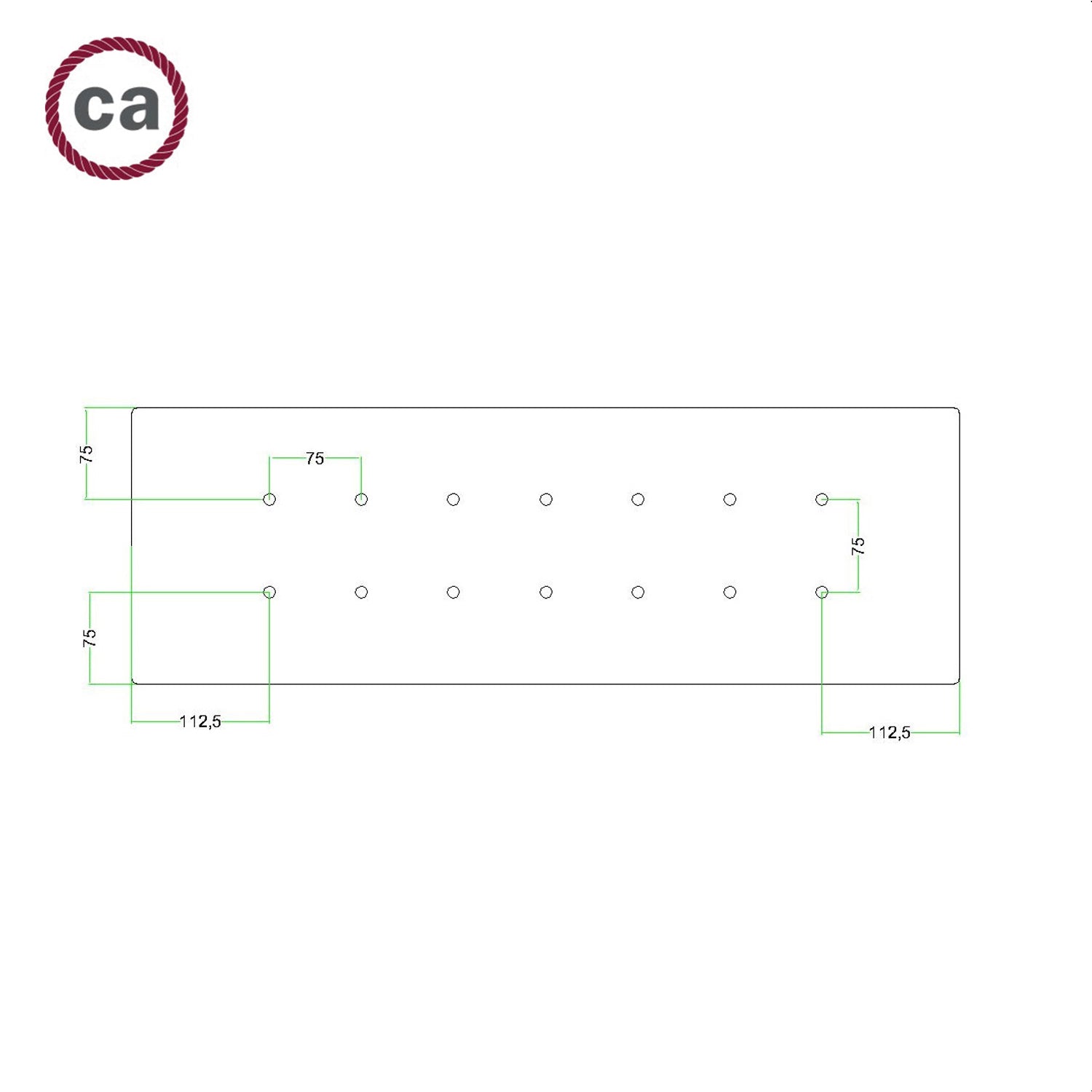 Rosone XXL Rose-One rettangolare a 14 fori e 6 fori laterali, dimensioni 675 x 225 mm - Dibond Acciaio satinato Bianco