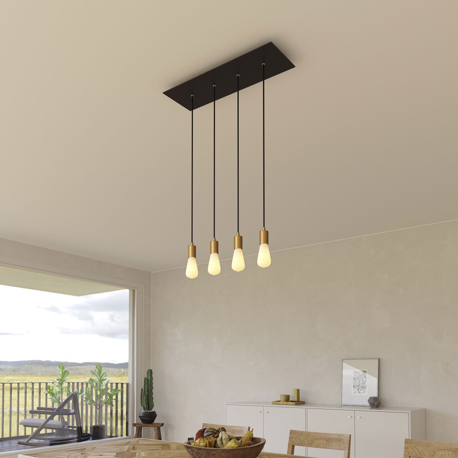 Rosone XXL Rose-One rettangolare a 4 fori in linea e 6 fori laterali, dimensioni 675 x 225 mm - Dibond Nero opaco Bianco