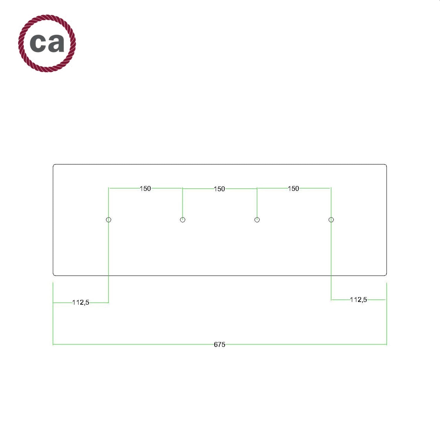 Rosone XXL Rose-One rettangolare a 4 fori in linea e 6 fori laterali, dimensioni 675 x 225 mm - Dibond Nero opaco Bianco