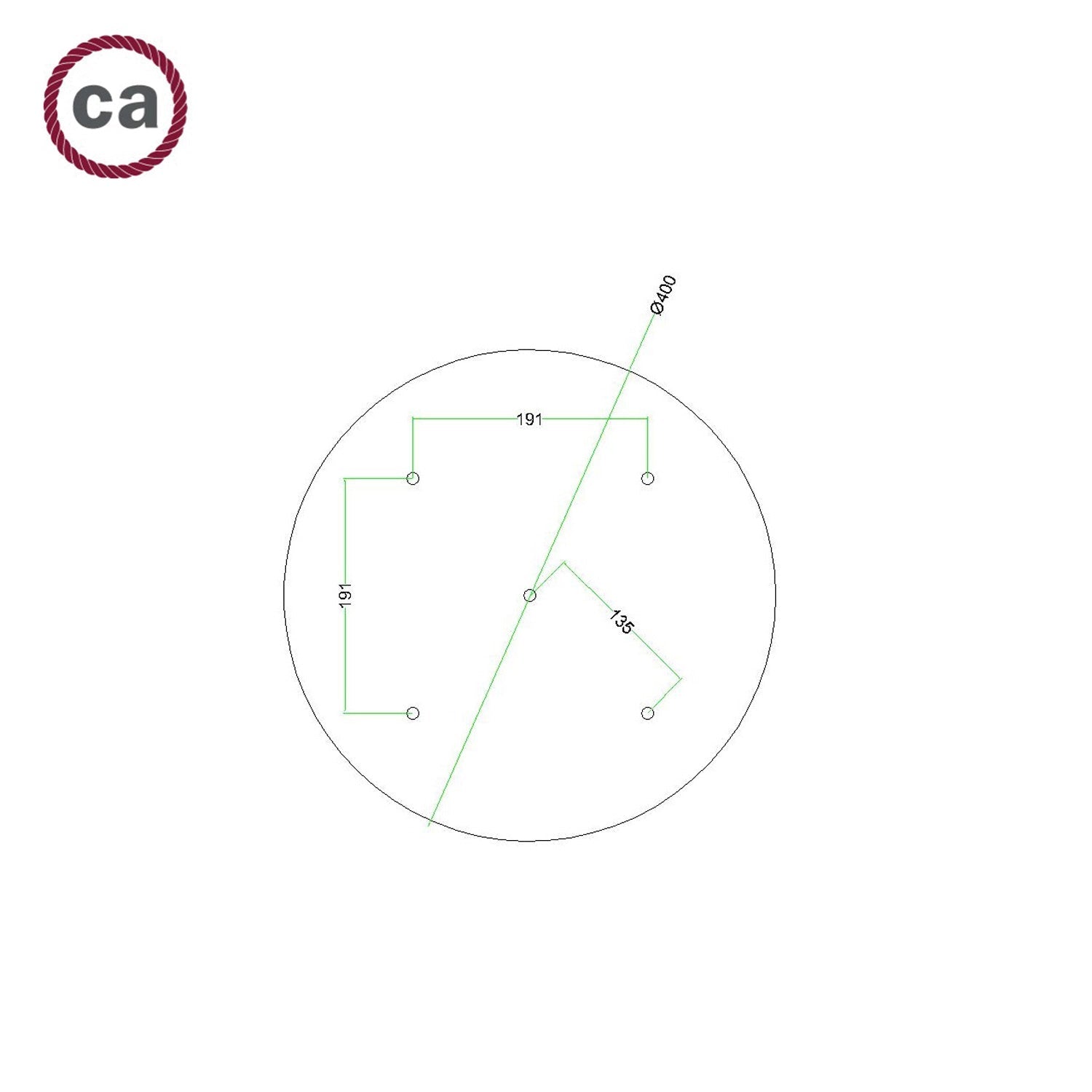 Rosone XXL Rose-One rotondo, diametro 400 mm con 5 fori e 4 fori laterali - Nero opaco Bianco